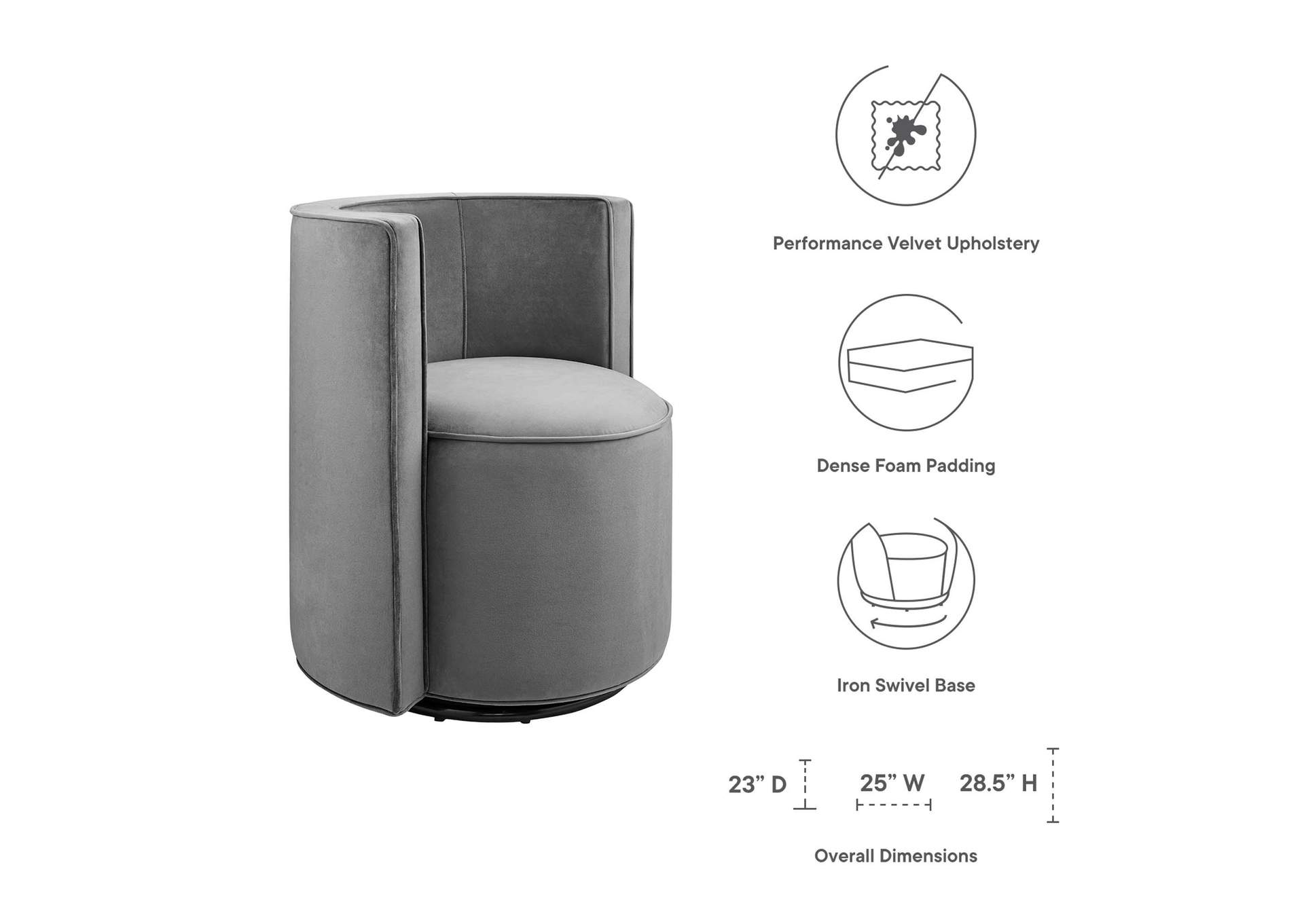 Della Performance Velvet Fabric Swivel Chair image 8