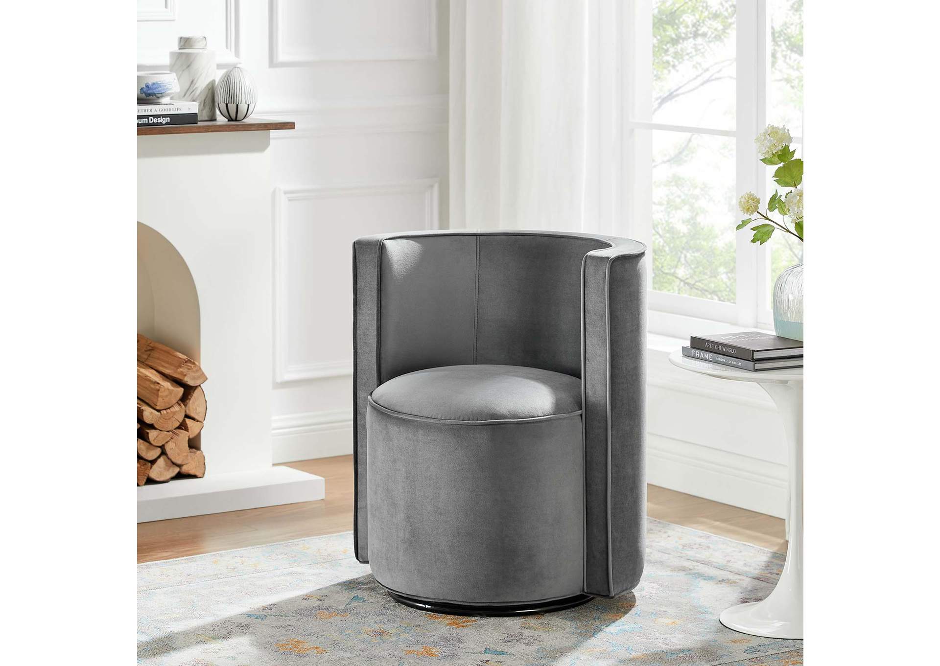 Della Performance Velvet Fabric Swivel Chair By Modway image 9