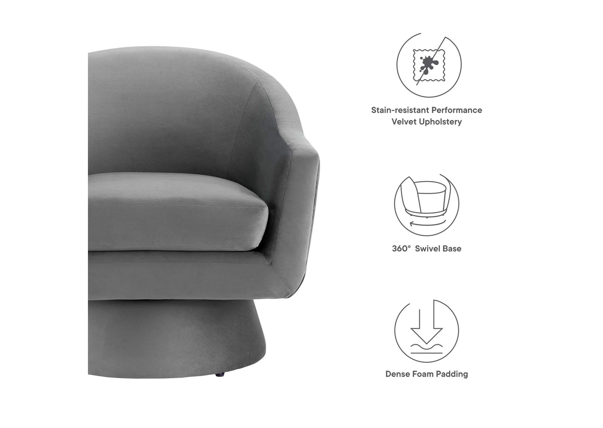Astral Performance Velvet Fabric And Wood Swivel Chair image 7