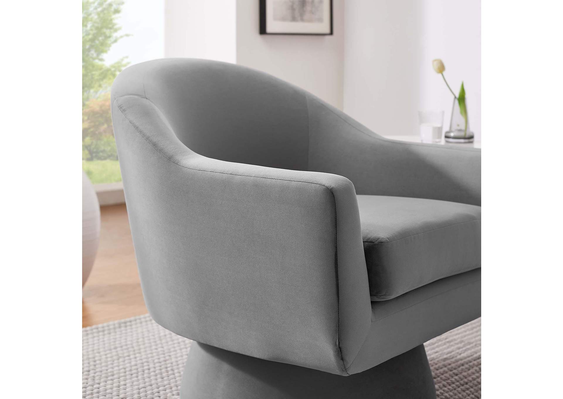 Astral Performance Velvet Fabric And Wood Swivel Chair image 9