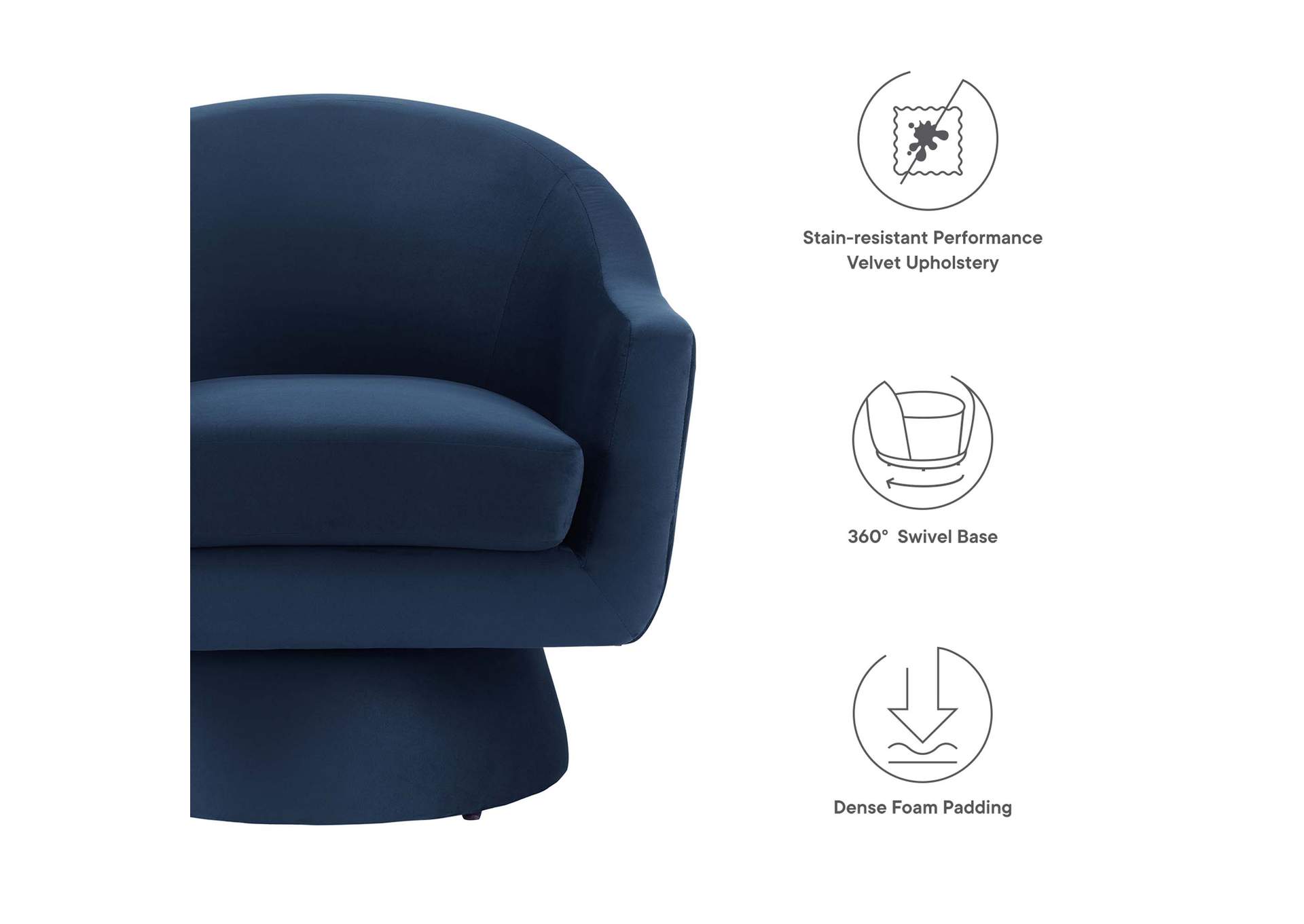 Astral Performance Velvet Fabric And Wood Swivel Chair image 7