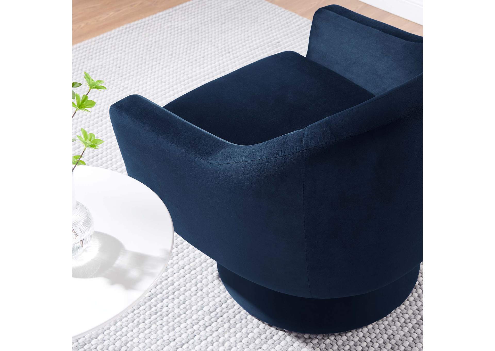 Astral Performance Velvet Fabric And Wood Swivel Chair image 9