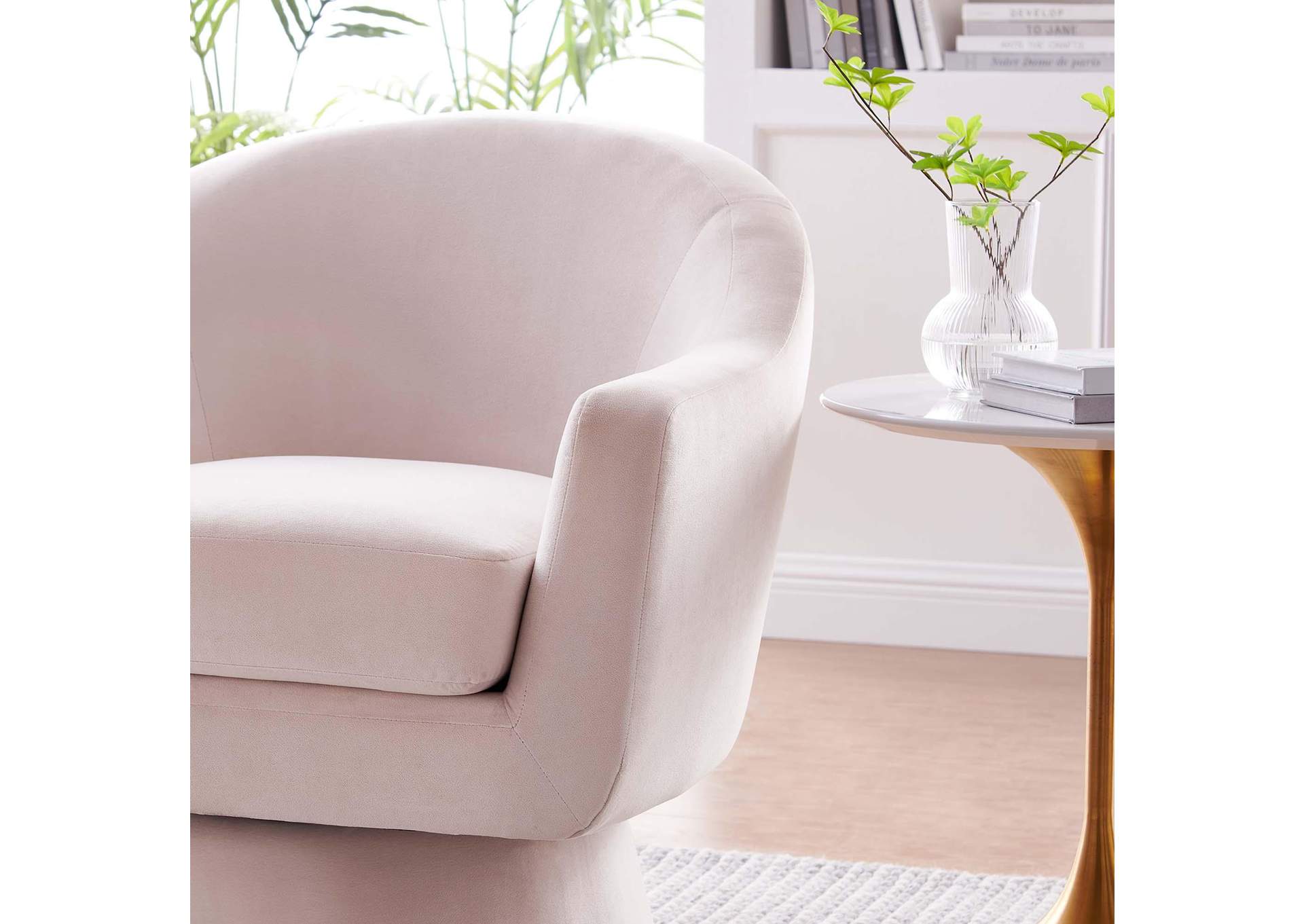 Astral Performance Velvet Fabric And Wood Swivel Chair image 9