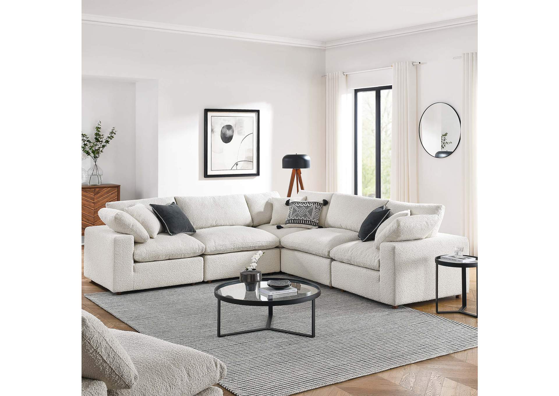 Commix Down Filled Overstuffed Boucle 5 Piece Sectional Sofa
