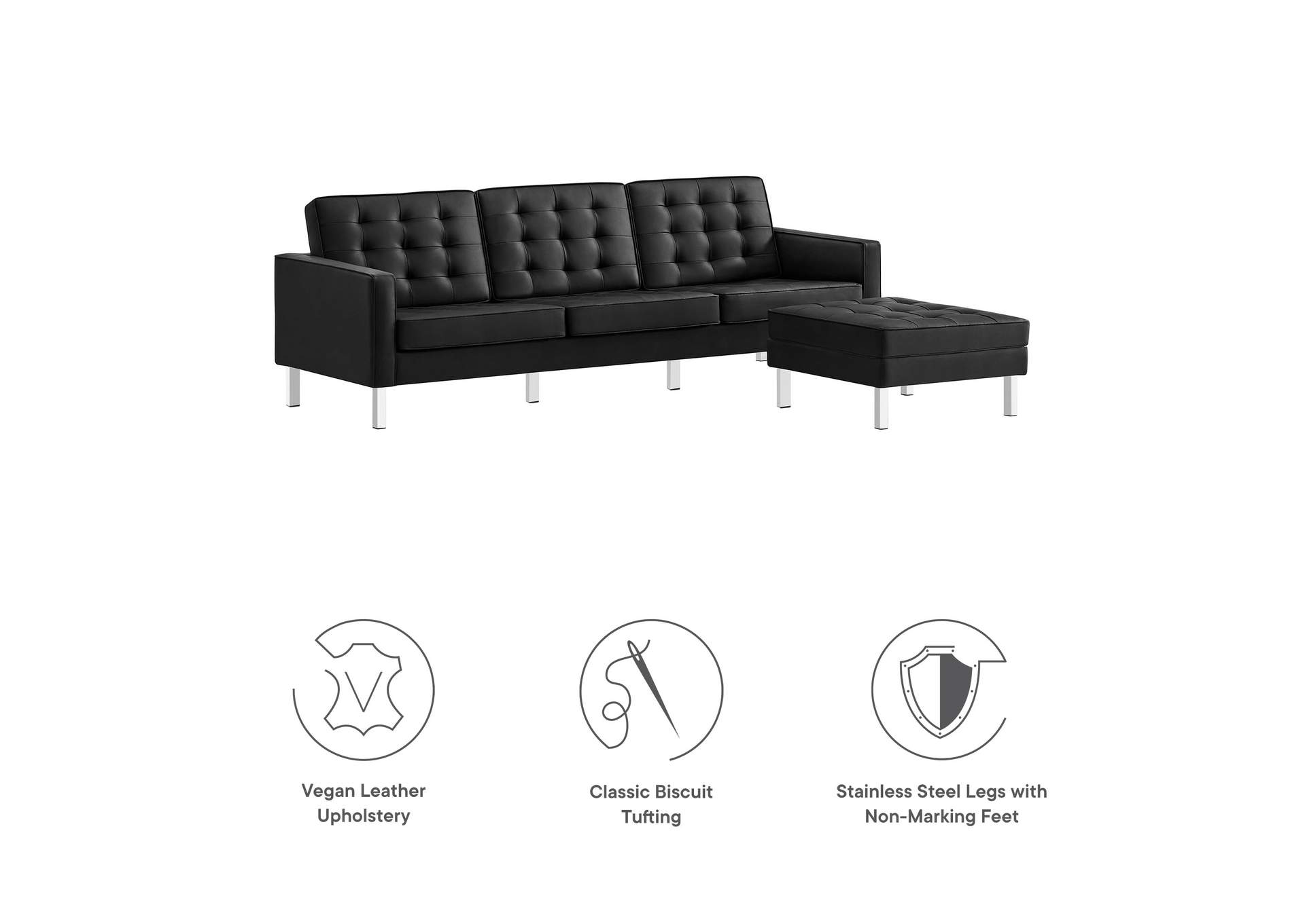 Loft Tufted Vegan Leather Sofa And Ottoman Set By Modway