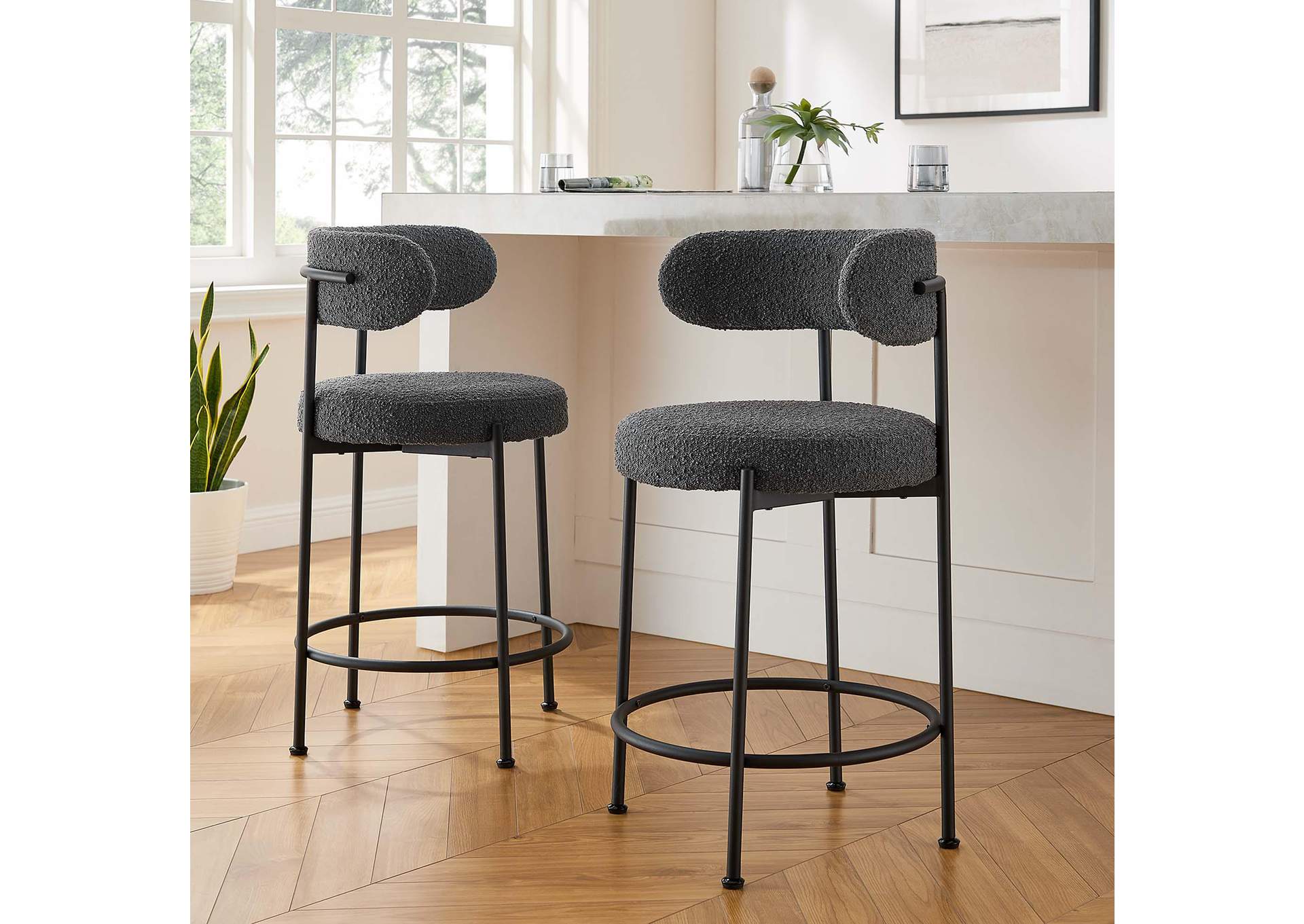 Albie Boucle Fabric Counter Stools - Set Of 2 image 11