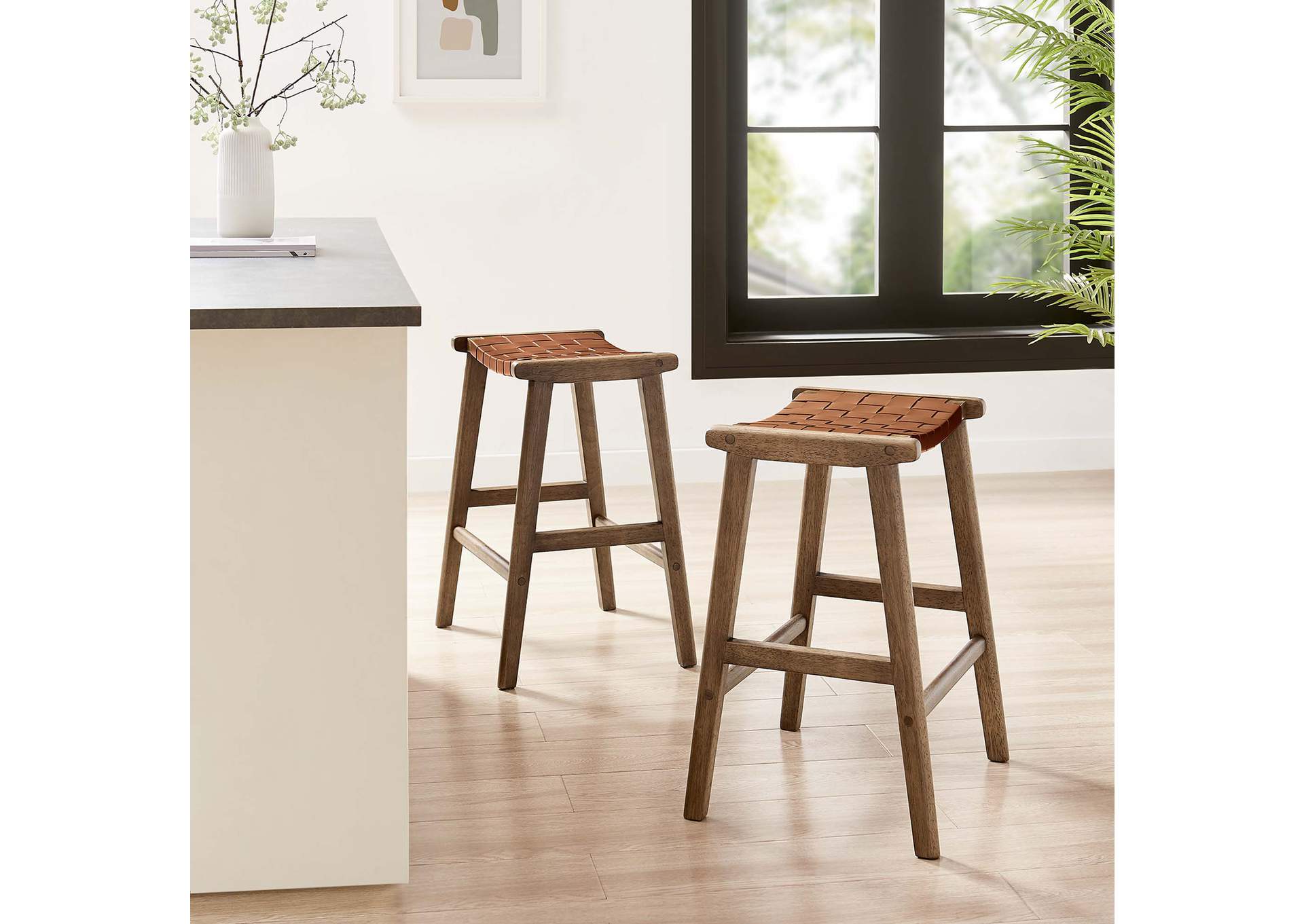 Saoirse Faux Leather Wood Counter Stool - Set Of 2
