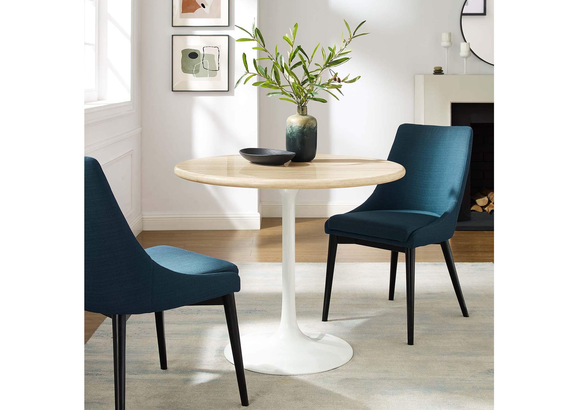 Lippa 36” Round Artificial Travertine Dining Table image 9