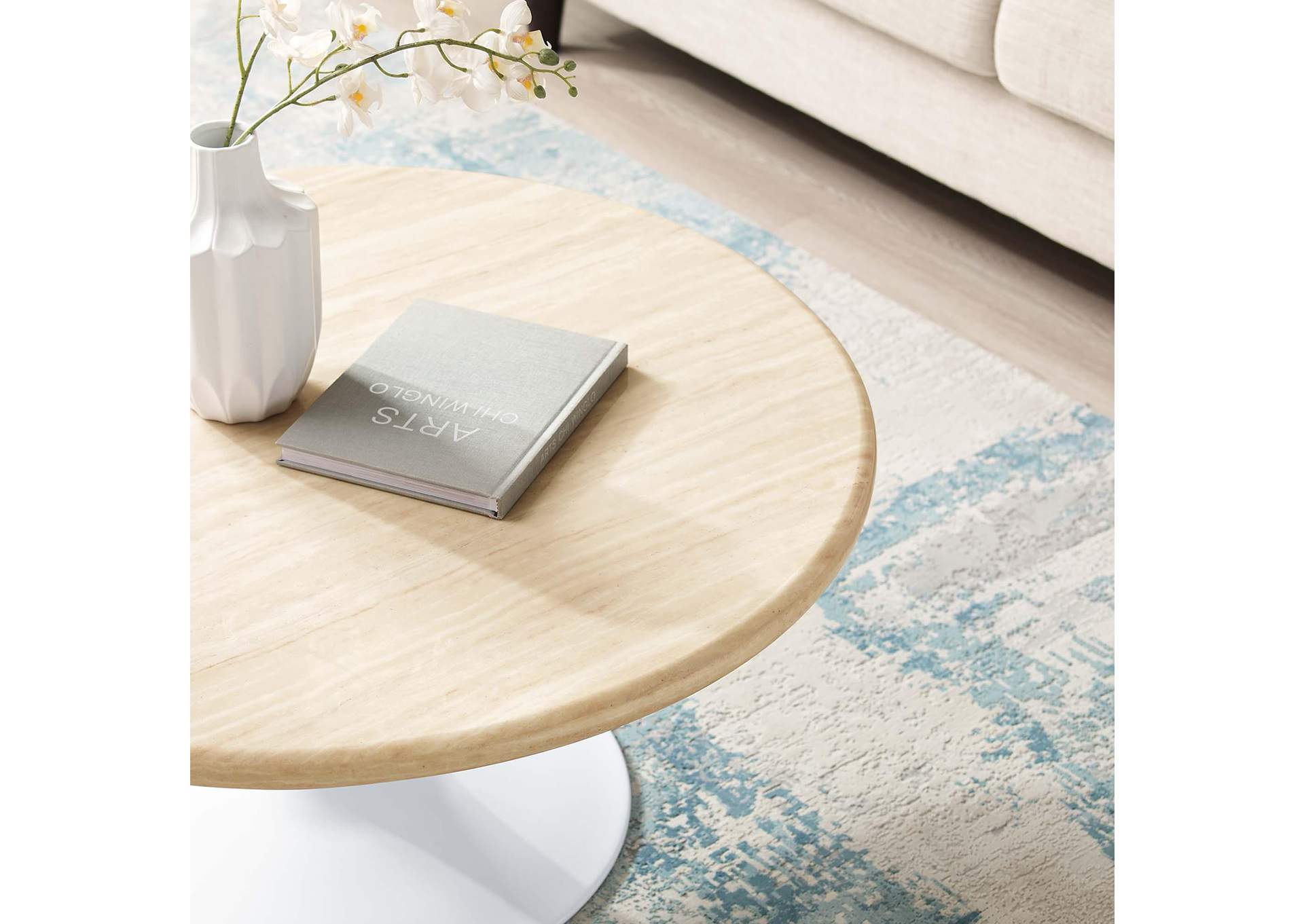 Lippa 36” Round Artificial Travertine Coffee Table image 8