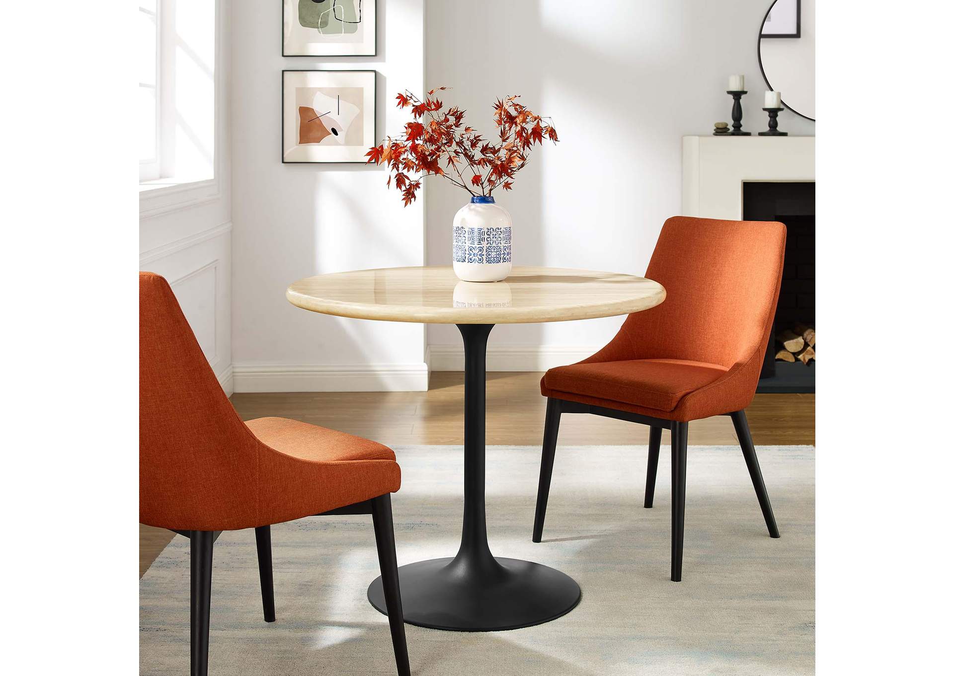 Lippa 36” Round Artificial Travertine Dining Table image 9