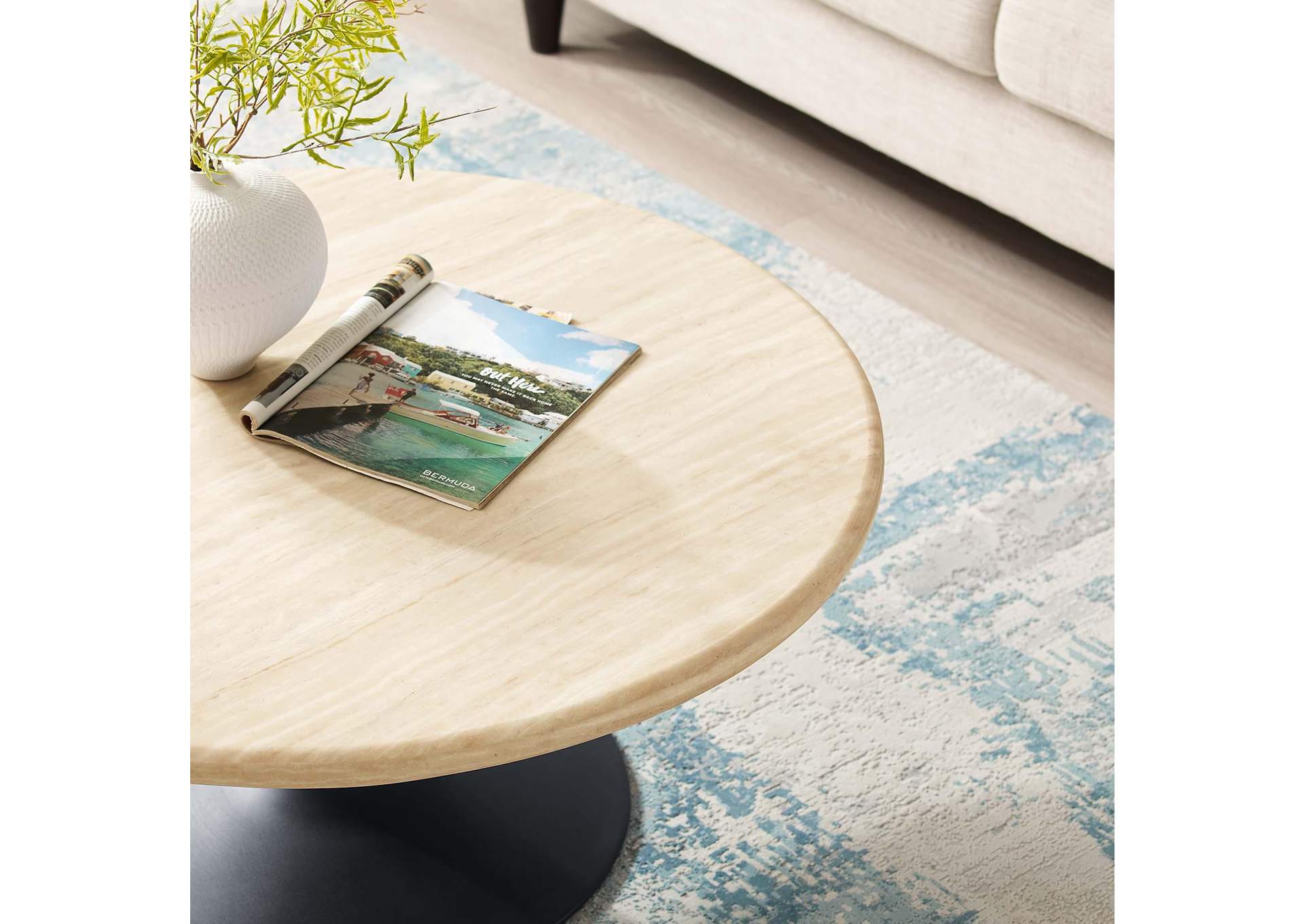 Lippa 36” Round Artificial Travertine Coffee Table image 8