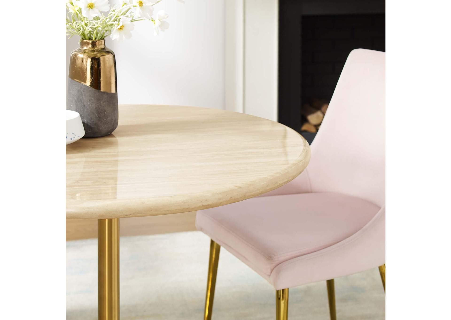 Lippa 36” Round Artificial Travertine Dining Table image 8