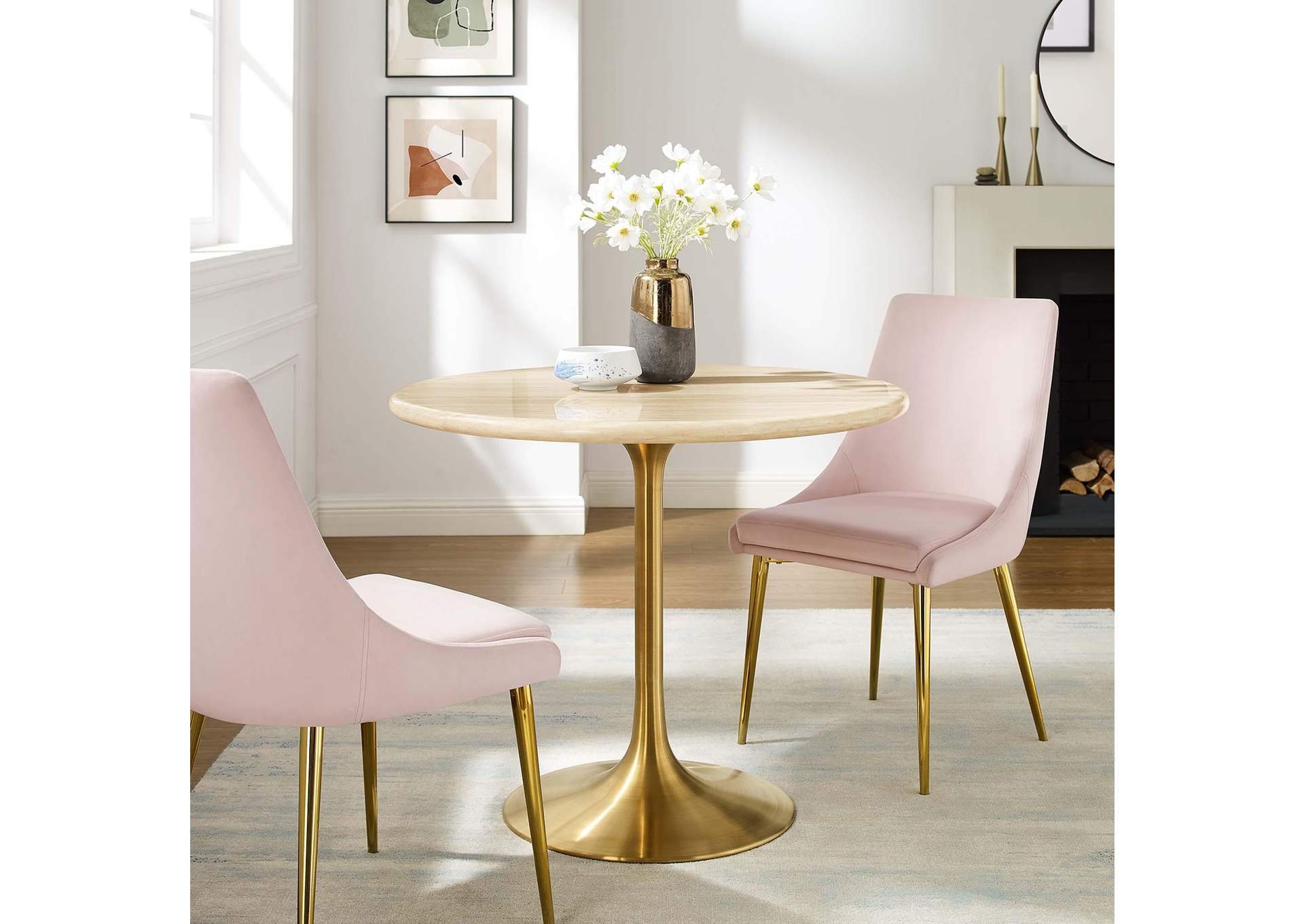 Lippa 36” Round Artificial Travertine Dining Table image 9