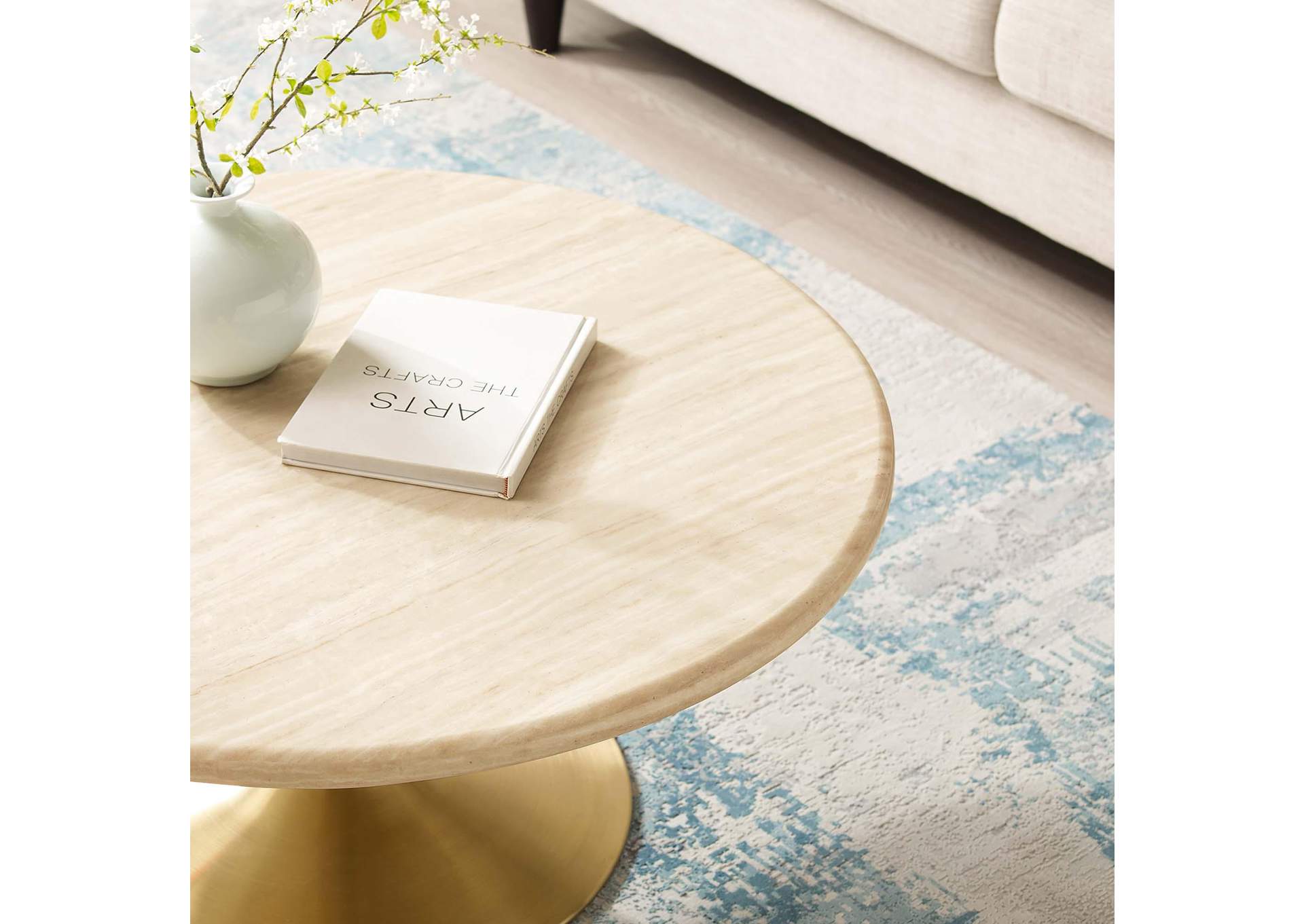 Lippa 36” Round Artificial Travertine Coffee Table image 8