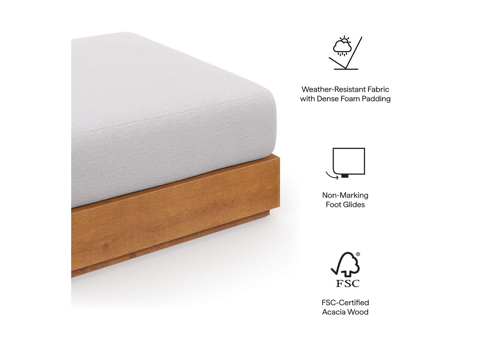 Tahoe Outdoor Patio Acacia Wood Ottoman By Modway image 3