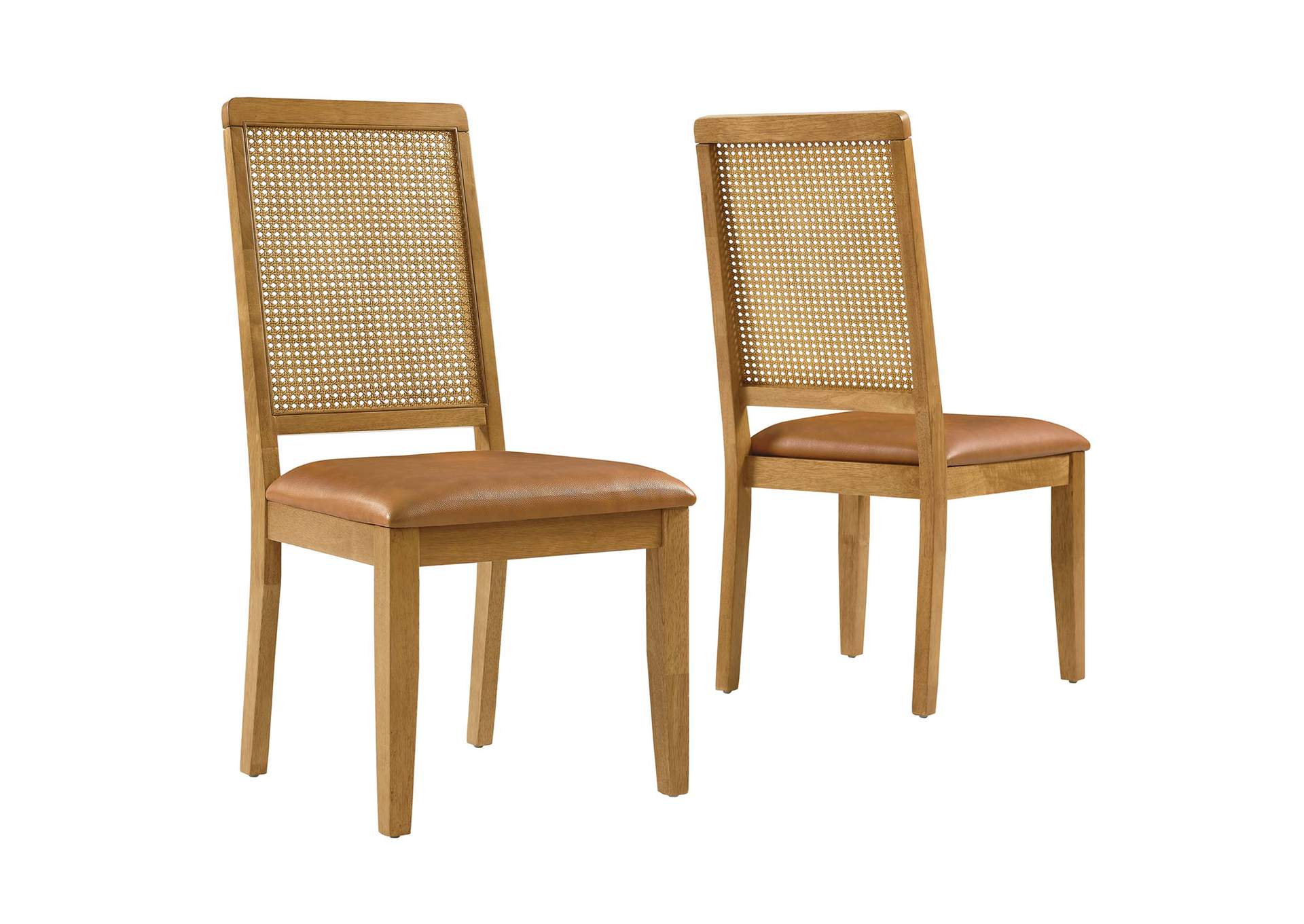 Arlo Vegan Leather Upholstered Faux Rattan And Wood Dining Side Chairs Set Of 2 By Modway