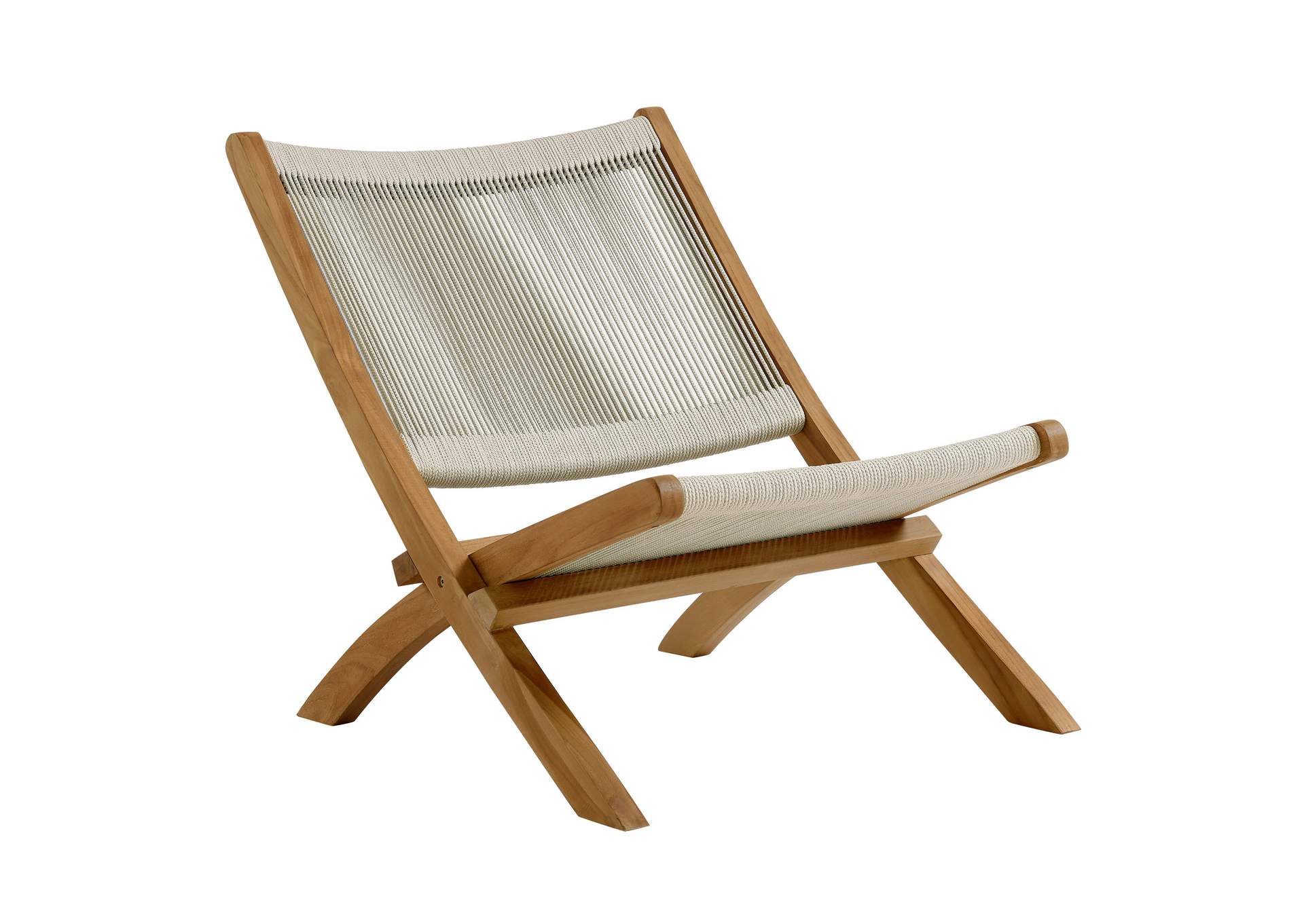 Vienna Outdoor Patio Teak And Rope Folding Accent Lounge Chair By Modway image 1