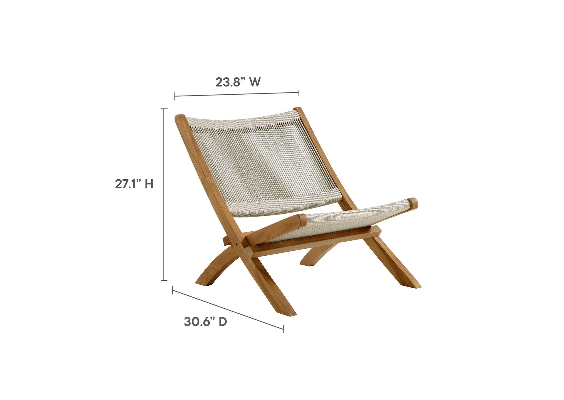 Vienna Outdoor Patio Teak And Rope Folding Accent Lounge Chair By Modway image 4