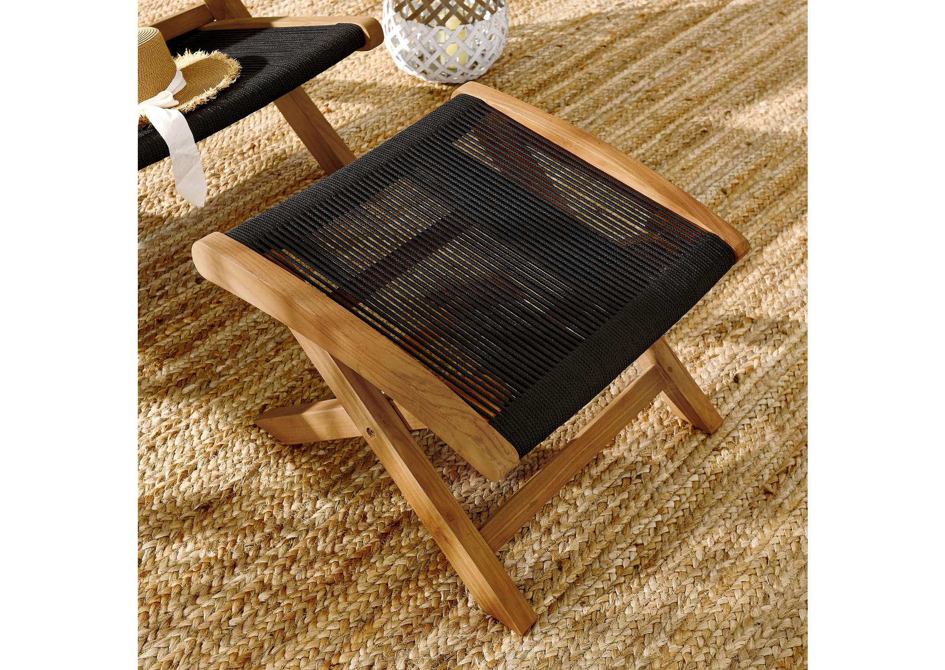 Vienna Outdoor Patio Teak And Rope Folding Ottoman By Modway image 9