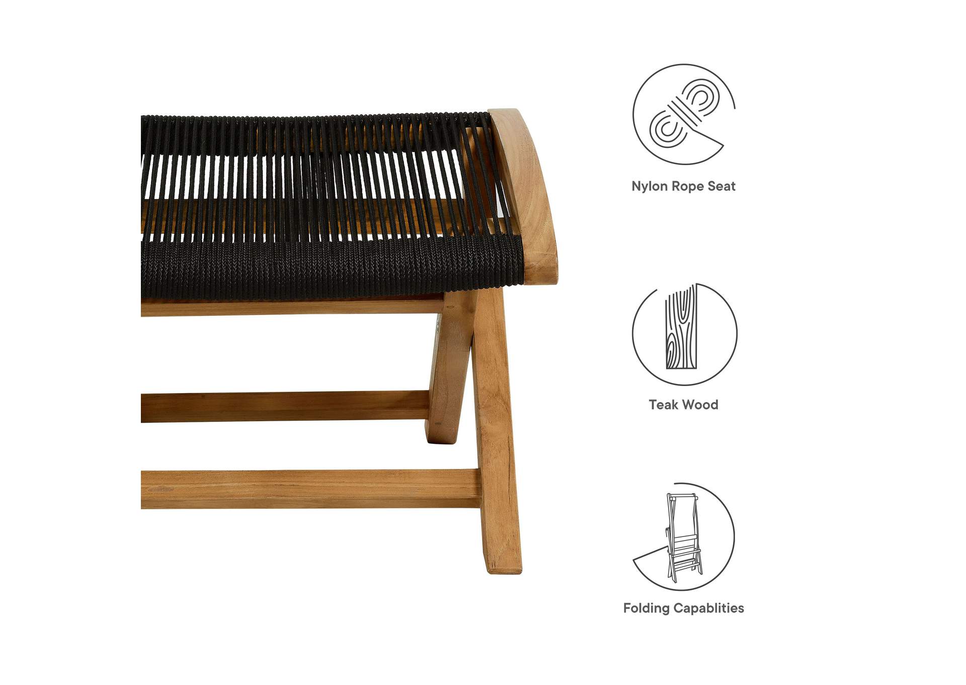 Vienna Outdoor Patio Teak And Rope Folding Ottoman By Modway image 3