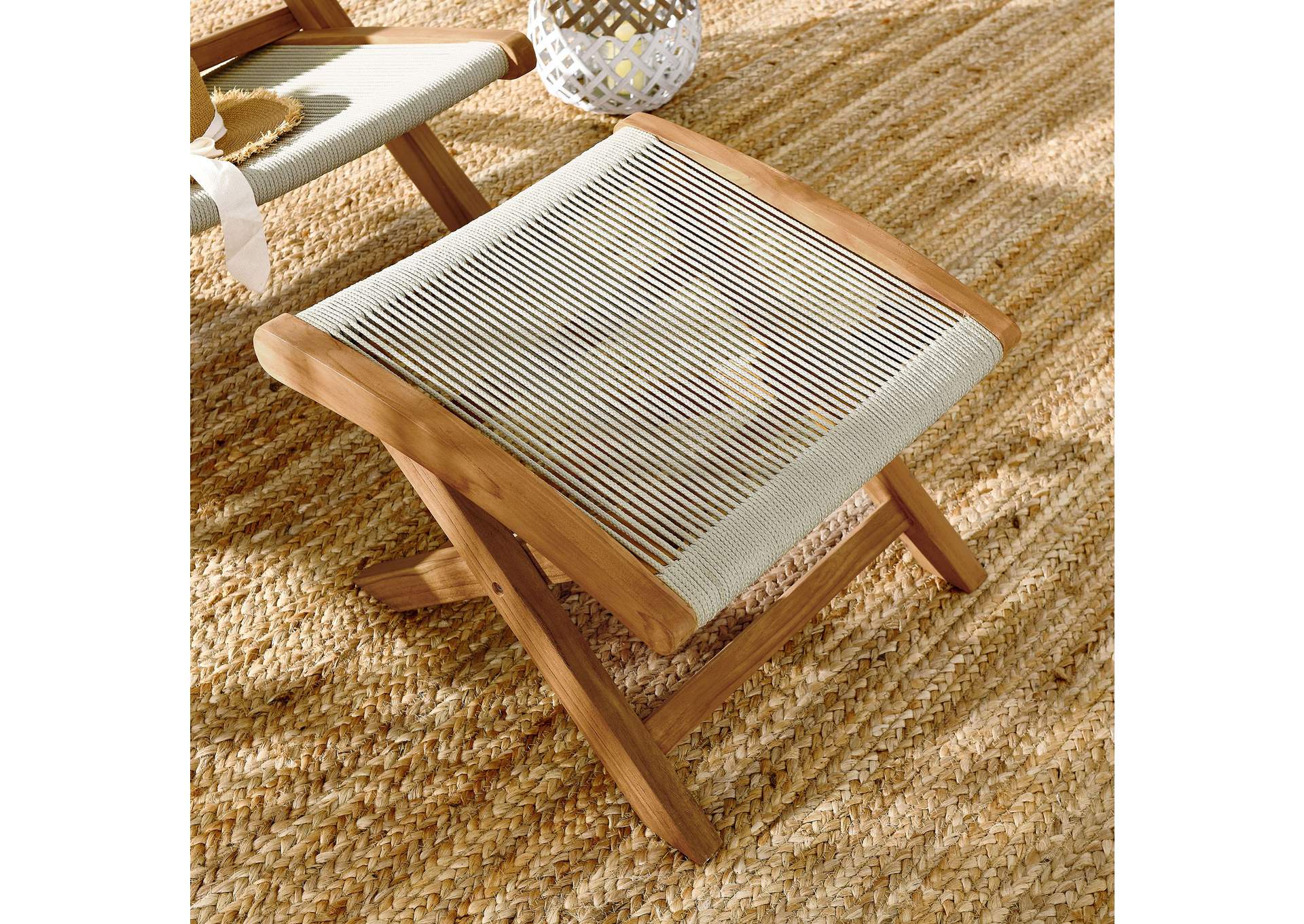 Vienna Outdoor Patio Teak And Rope Folding Ottoman By Modway image 10
