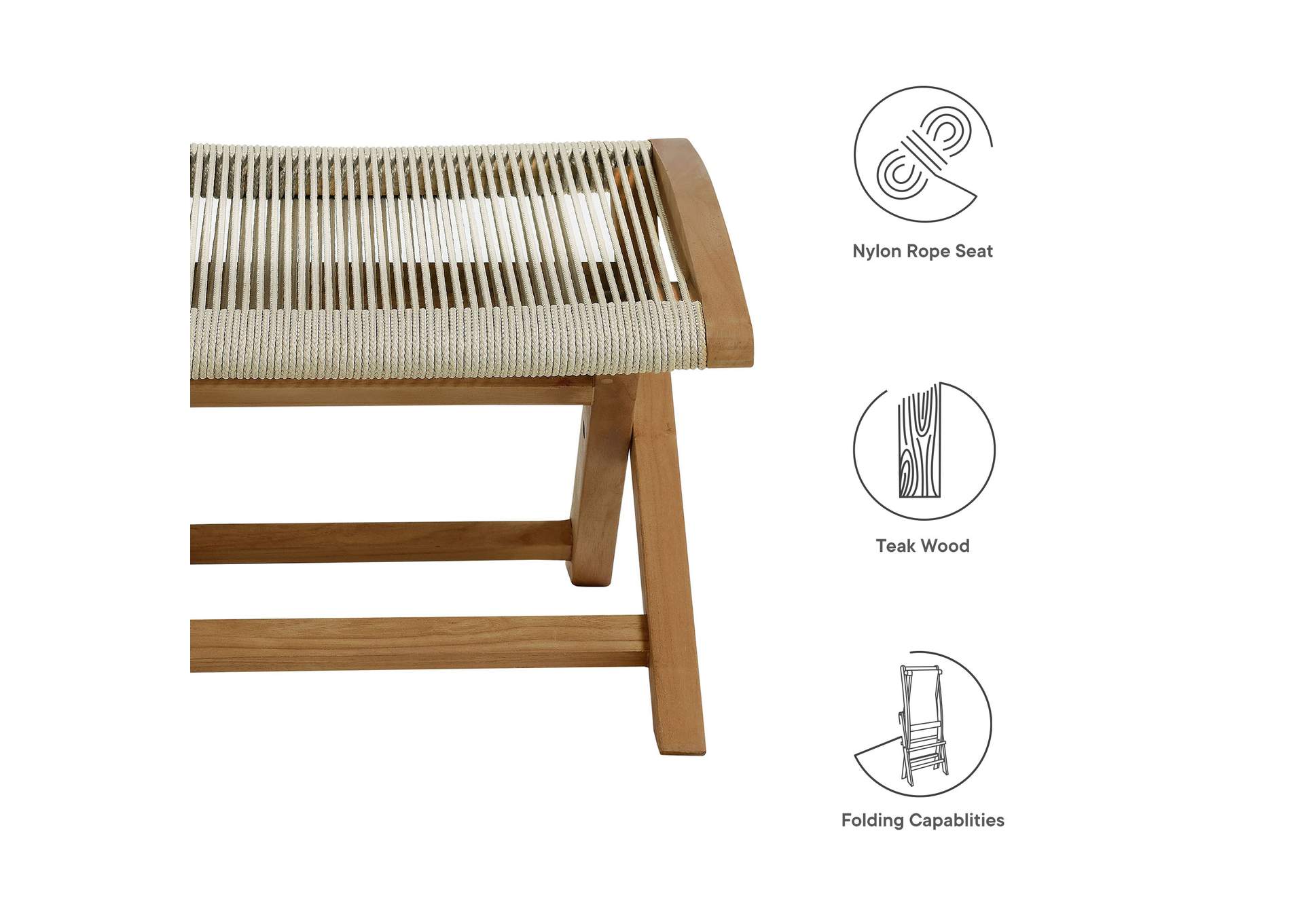 Vienna Outdoor Patio Teak And Rope Folding Ottoman By Modway image 3