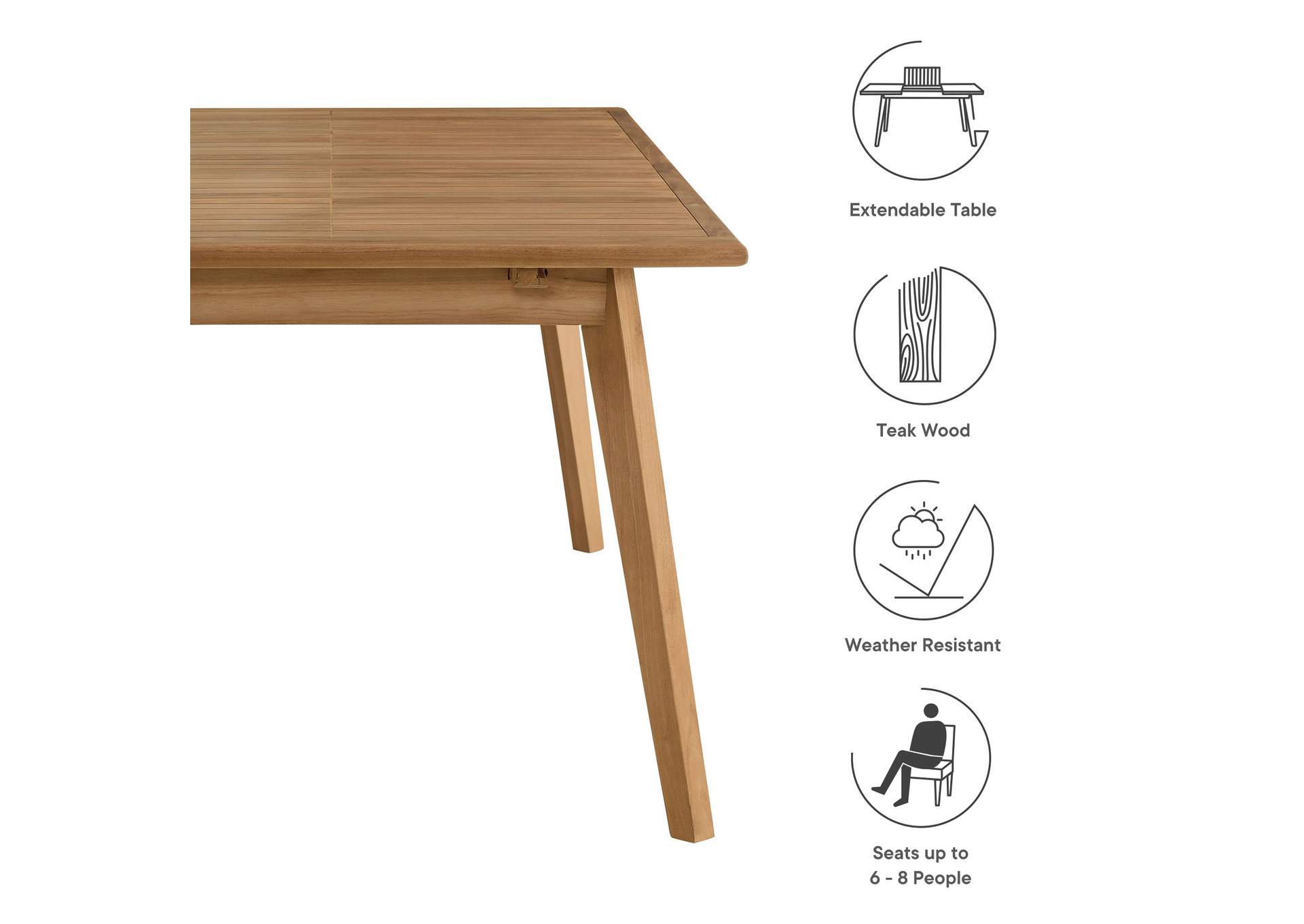 Vienna Outdoor Patio Teak Wood Extendable Dining Table By Modway image 3