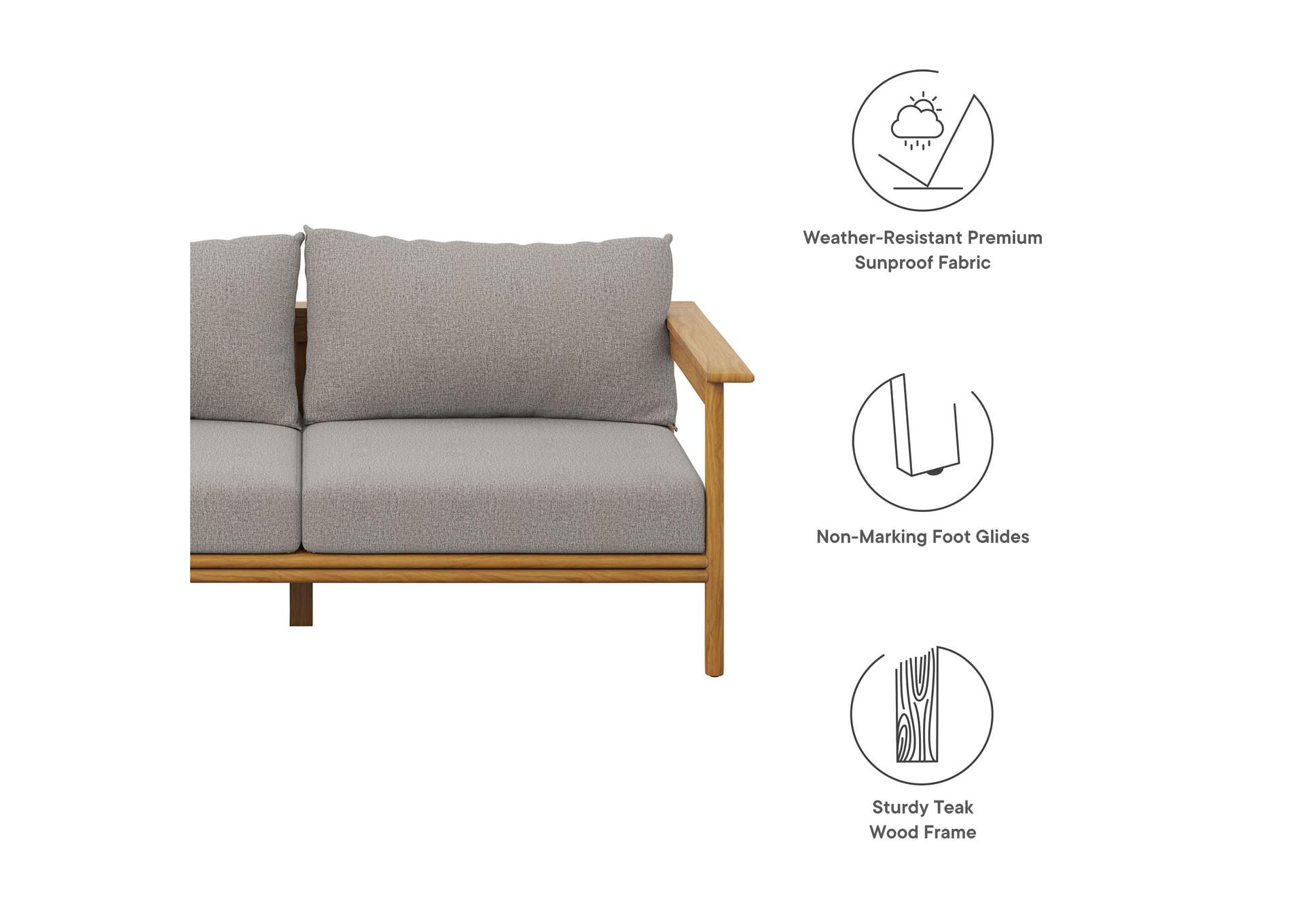 Wren Outdoor Patio Teak Wood Sofa By Modway image 3