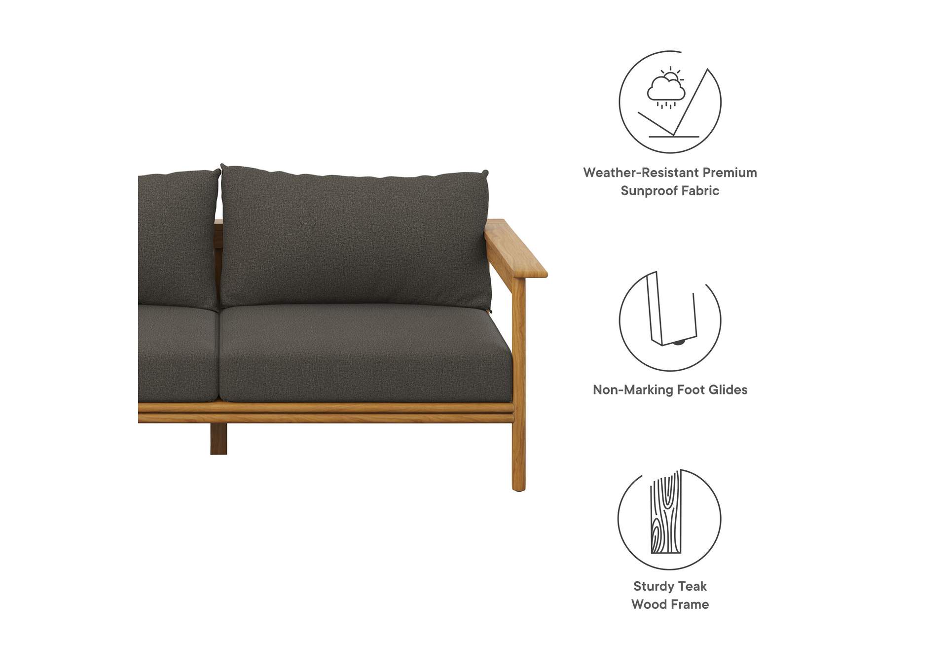 Wren Outdoor Patio Teak Wood Sofa By Modway image 3