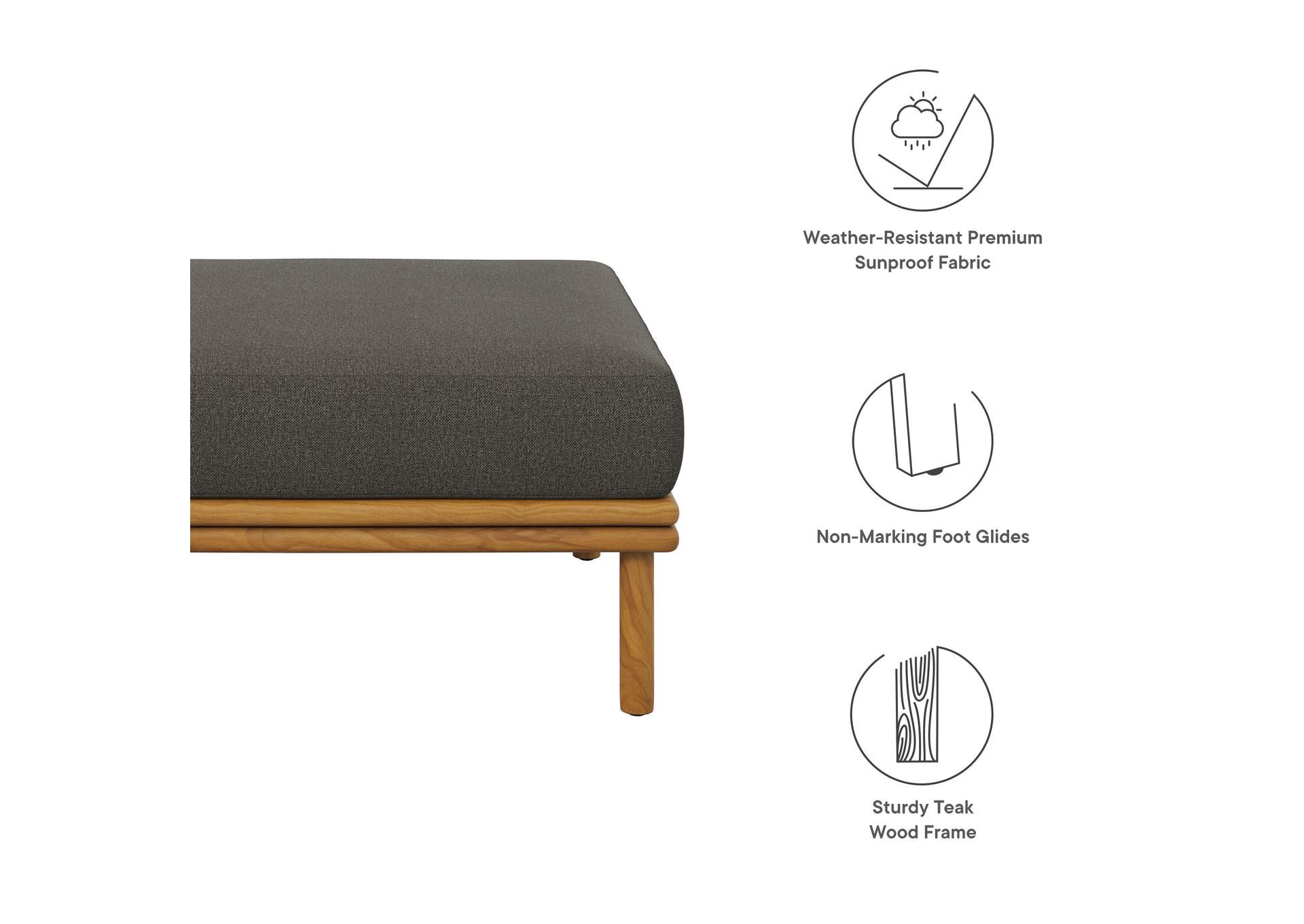 Wren Outdoor Patio Teak Wood Ottoman By Modway image 3
