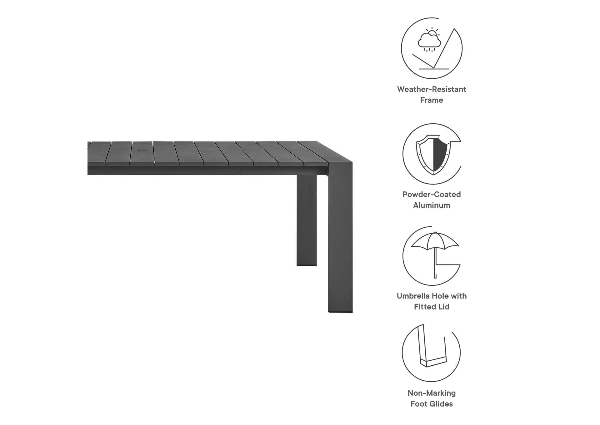 Tahoe Rectangular Outdoor Patio Aluminum Dining Table By Modway image 3