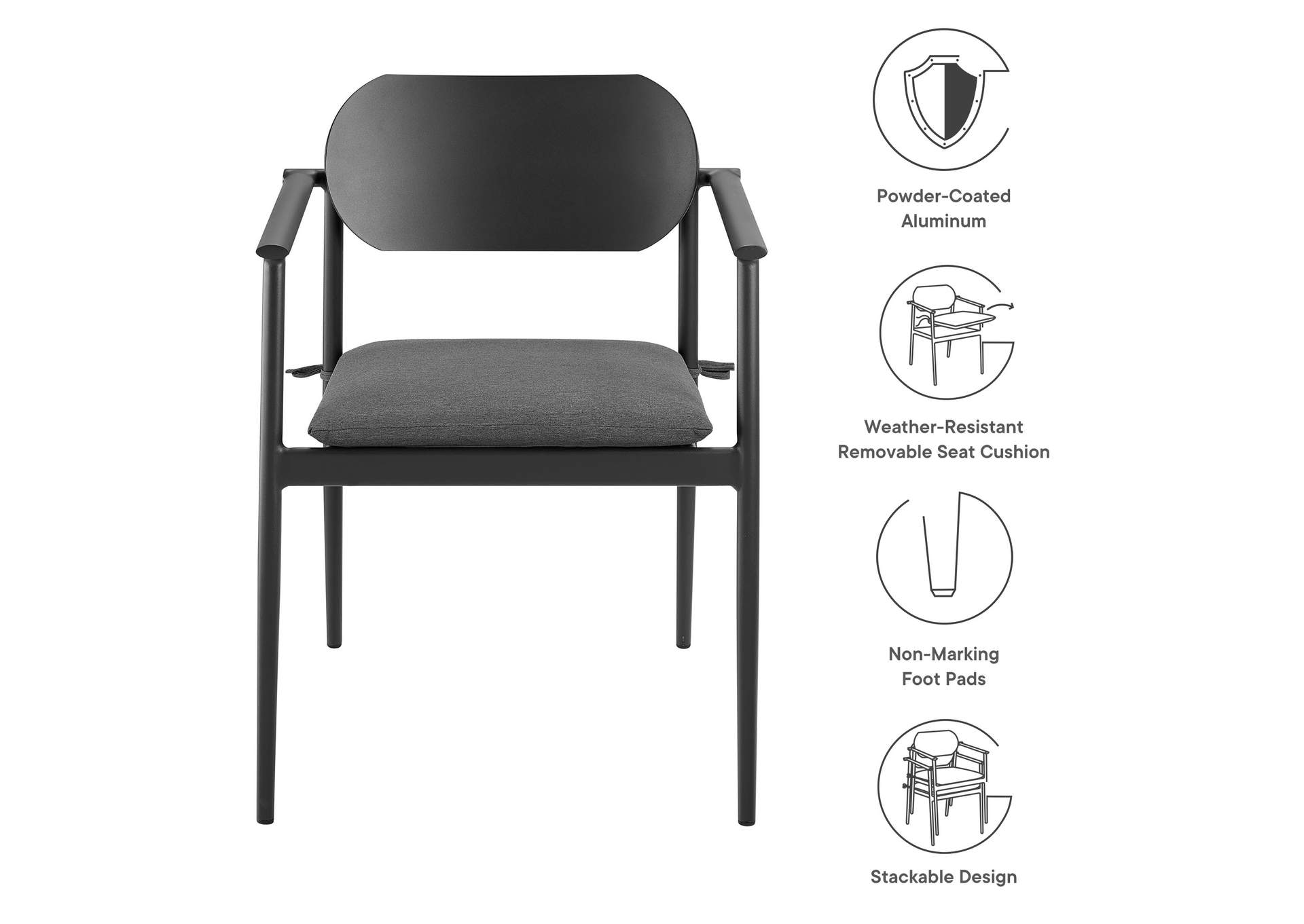 Aeris Stackable Outdoor Patio Aluminum Dining Armchair Set Of 2 By Modway image 3