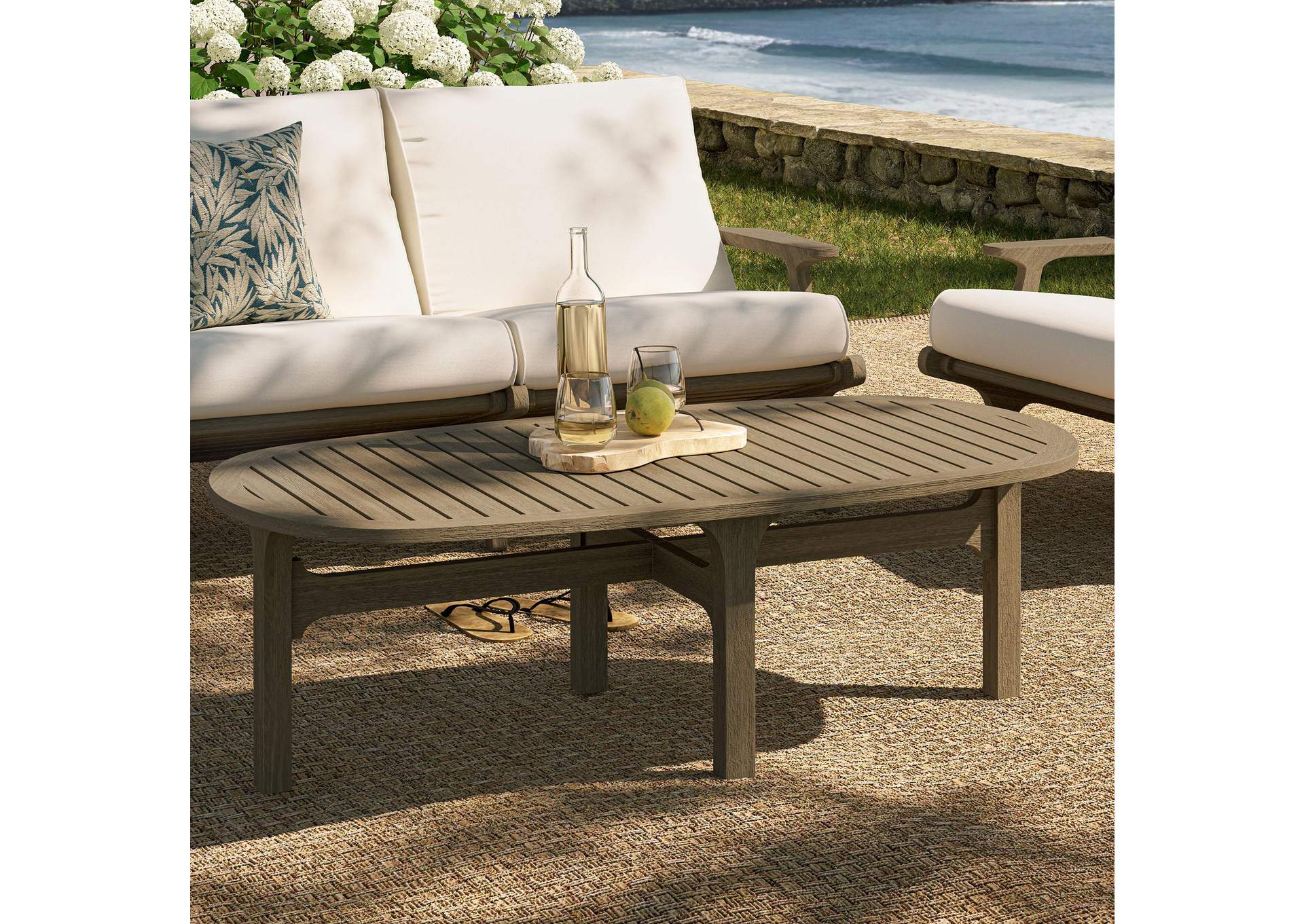 Saratoga Oval Outdoor Patio Teak Wood Coffee Table By Modway image 7
