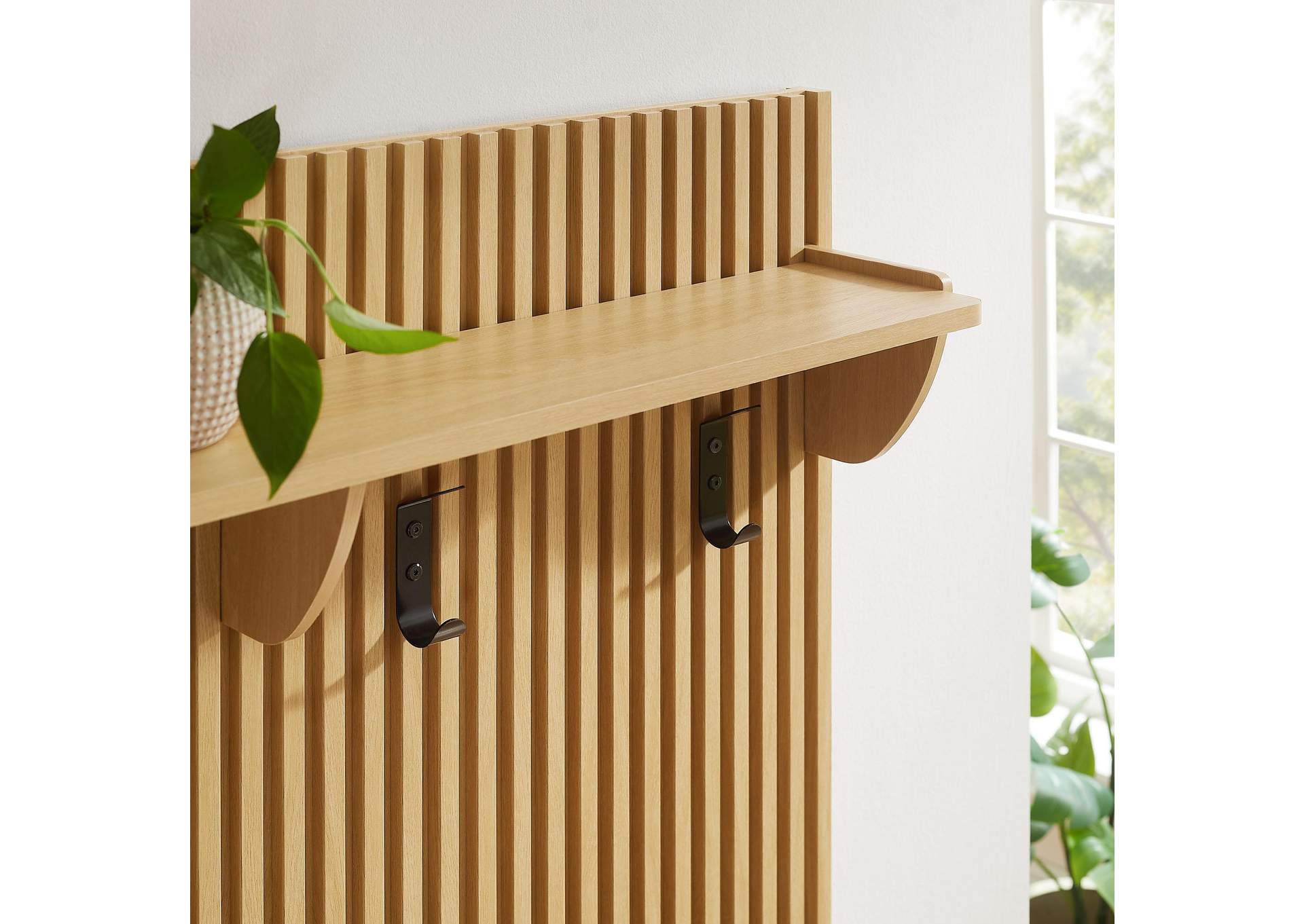 Render Fluted Coat Rack Panel With Shelf By Modway image 8