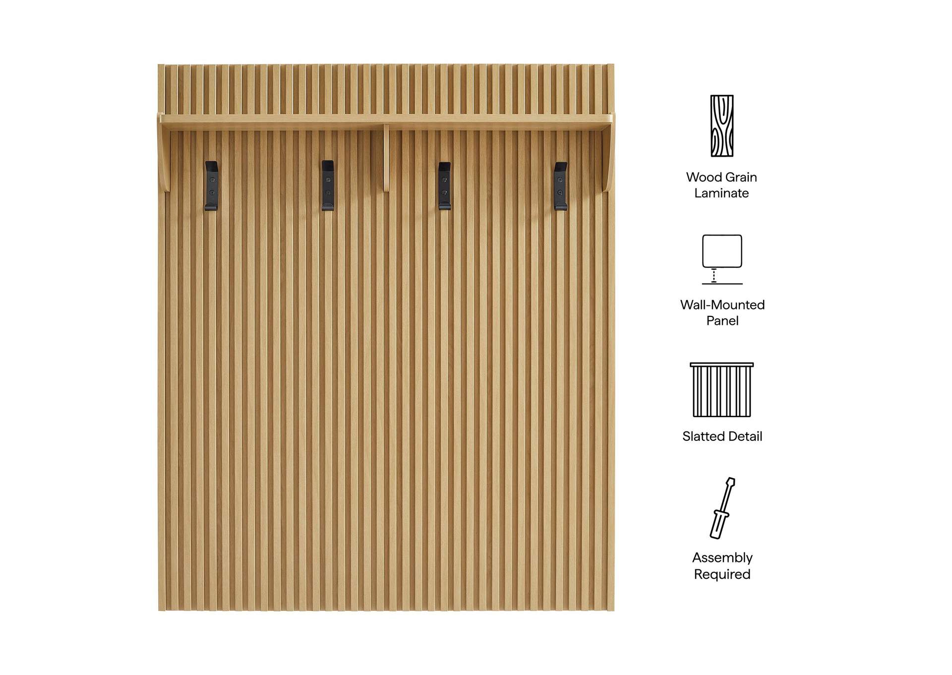 Render Fluted Coat Rack Panel With Shelf By Modway image 4