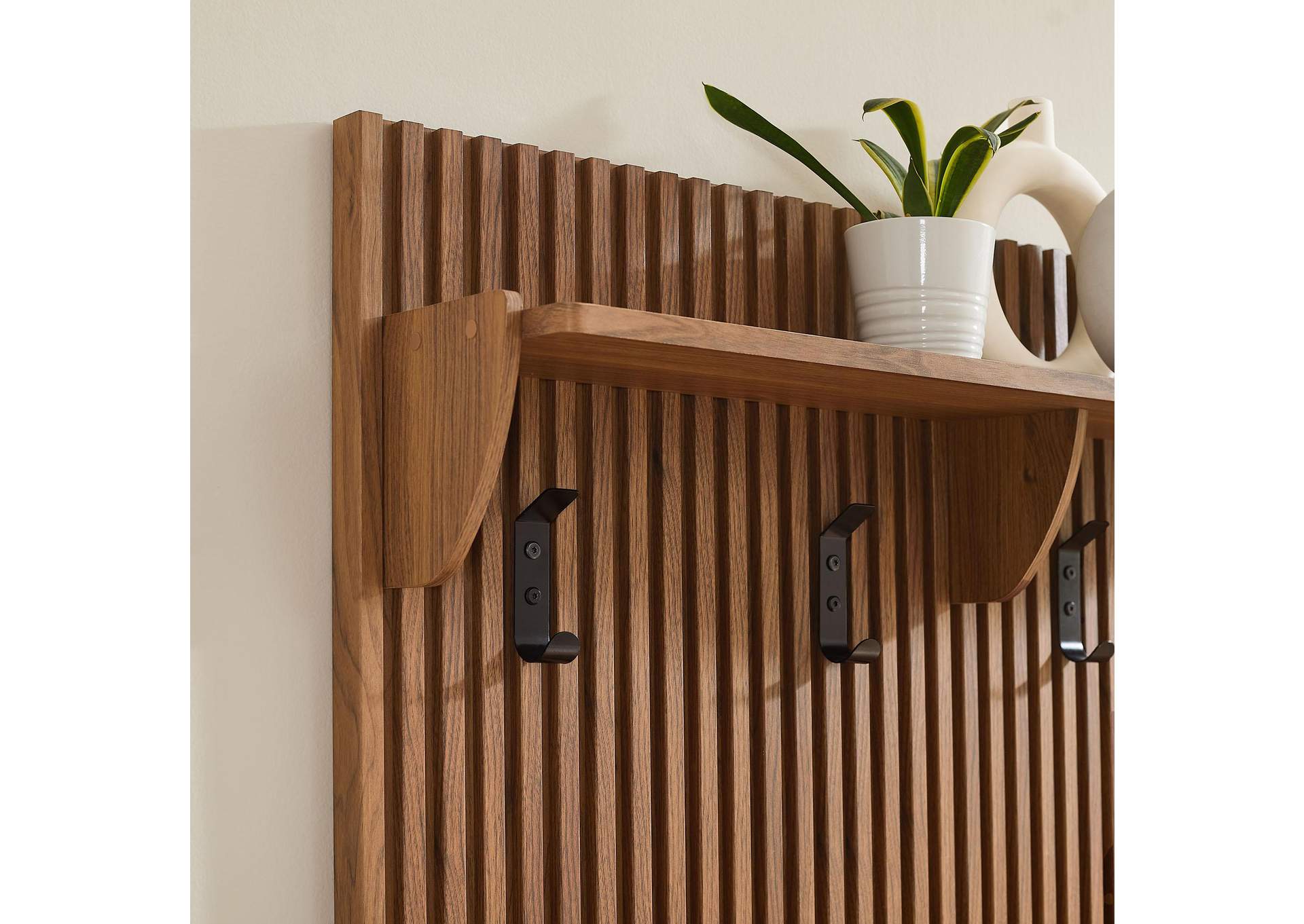 Render Fluted Coat Rack Panel With Shelf By Modway image 8