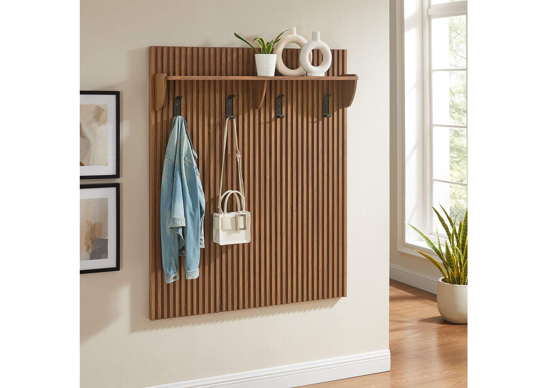 Render Fluted Coat Rack Panel With Shelf By Modway image 9