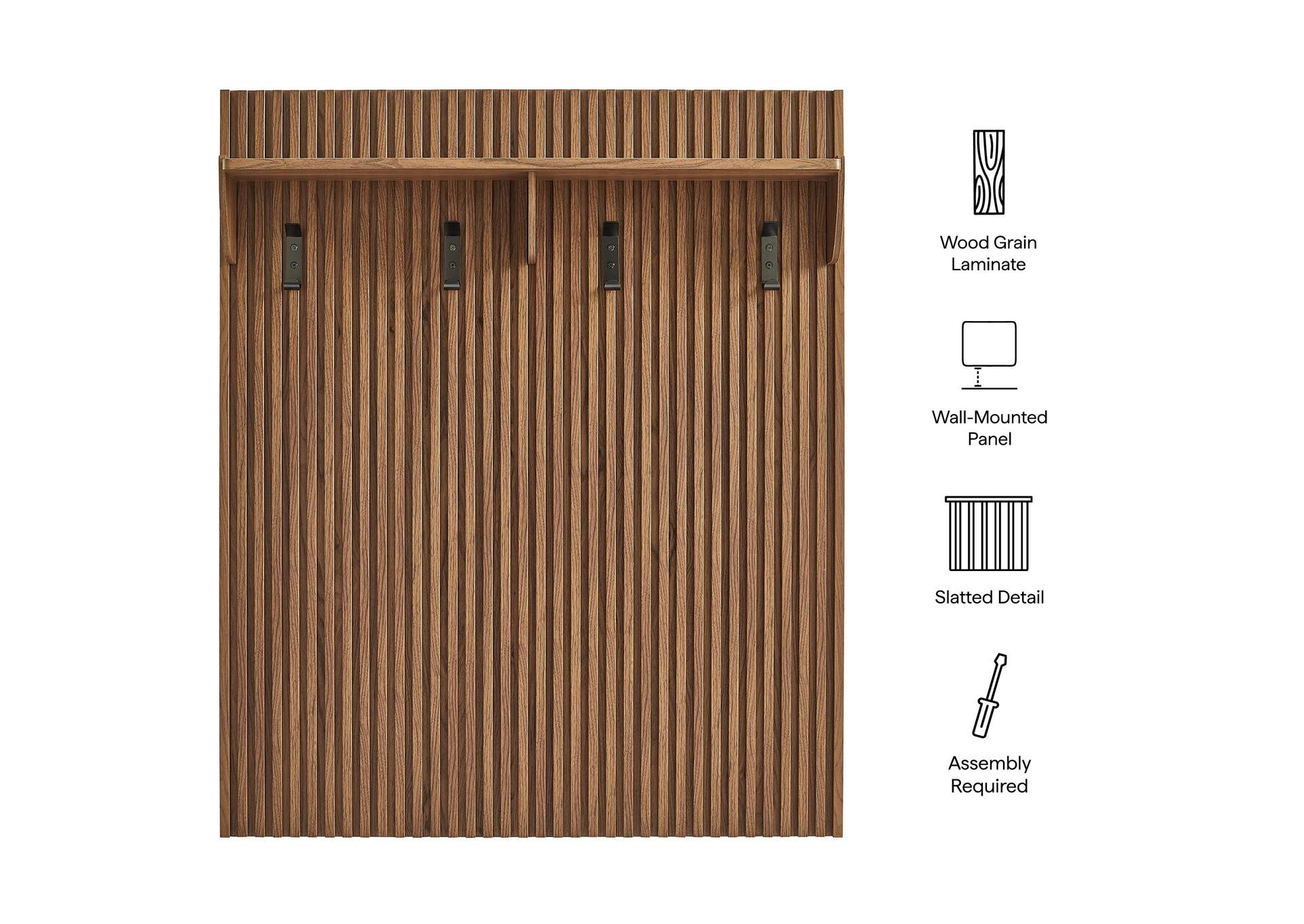 Render Fluted Coat Rack Panel With Shelf By Modway image 4