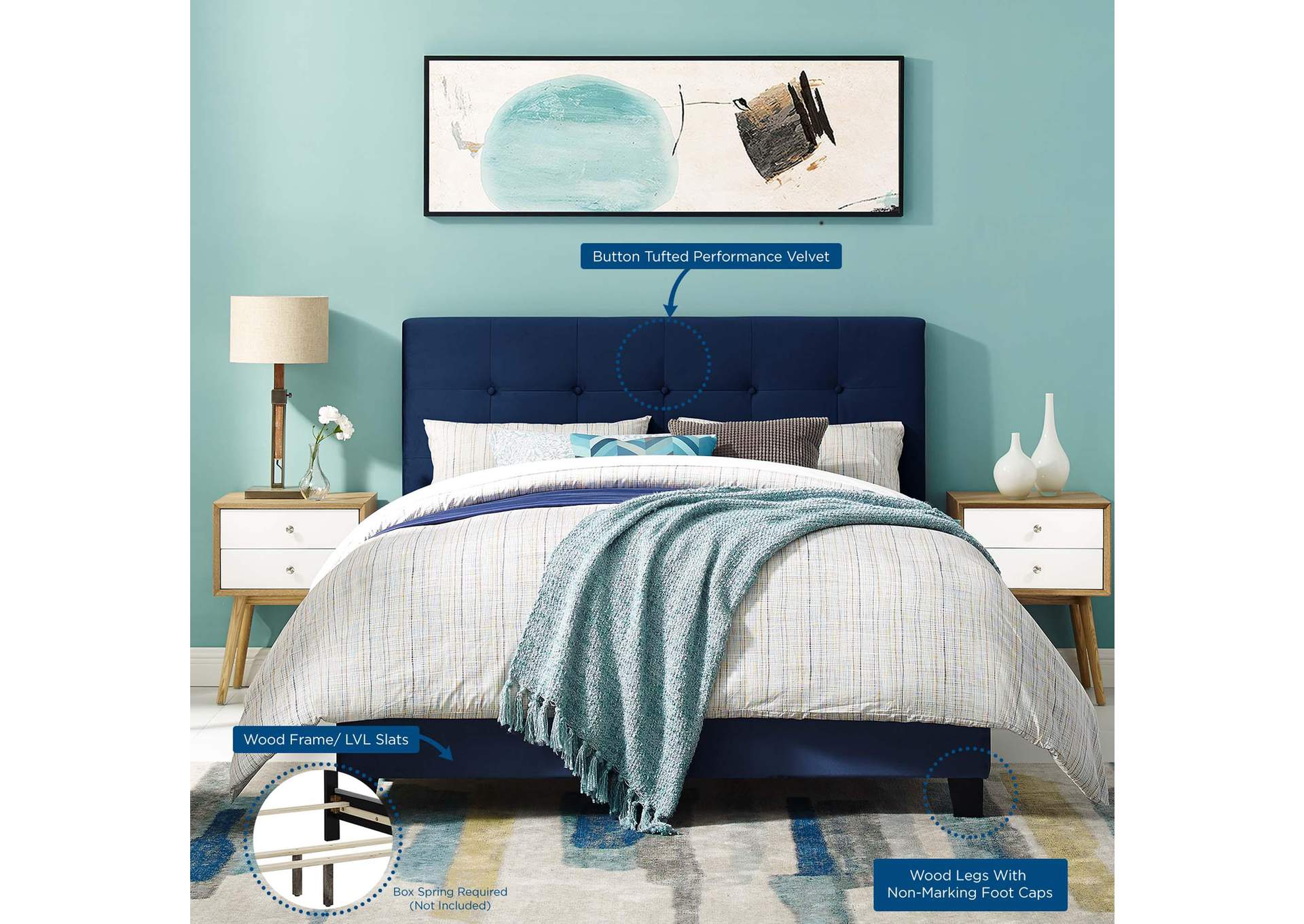 Amira Full Performance Velvet Bed image 7