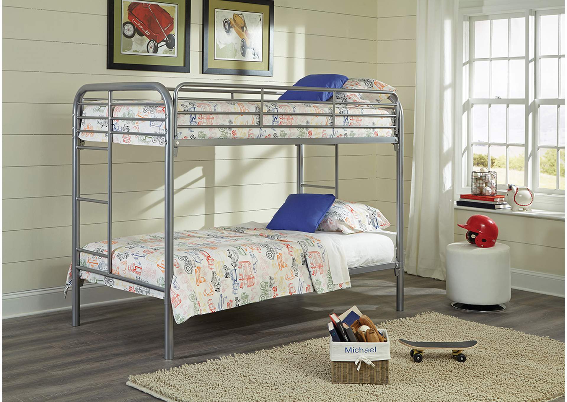 S480 Twin - Twin Grey Tubular Metal Bunkbed image 1