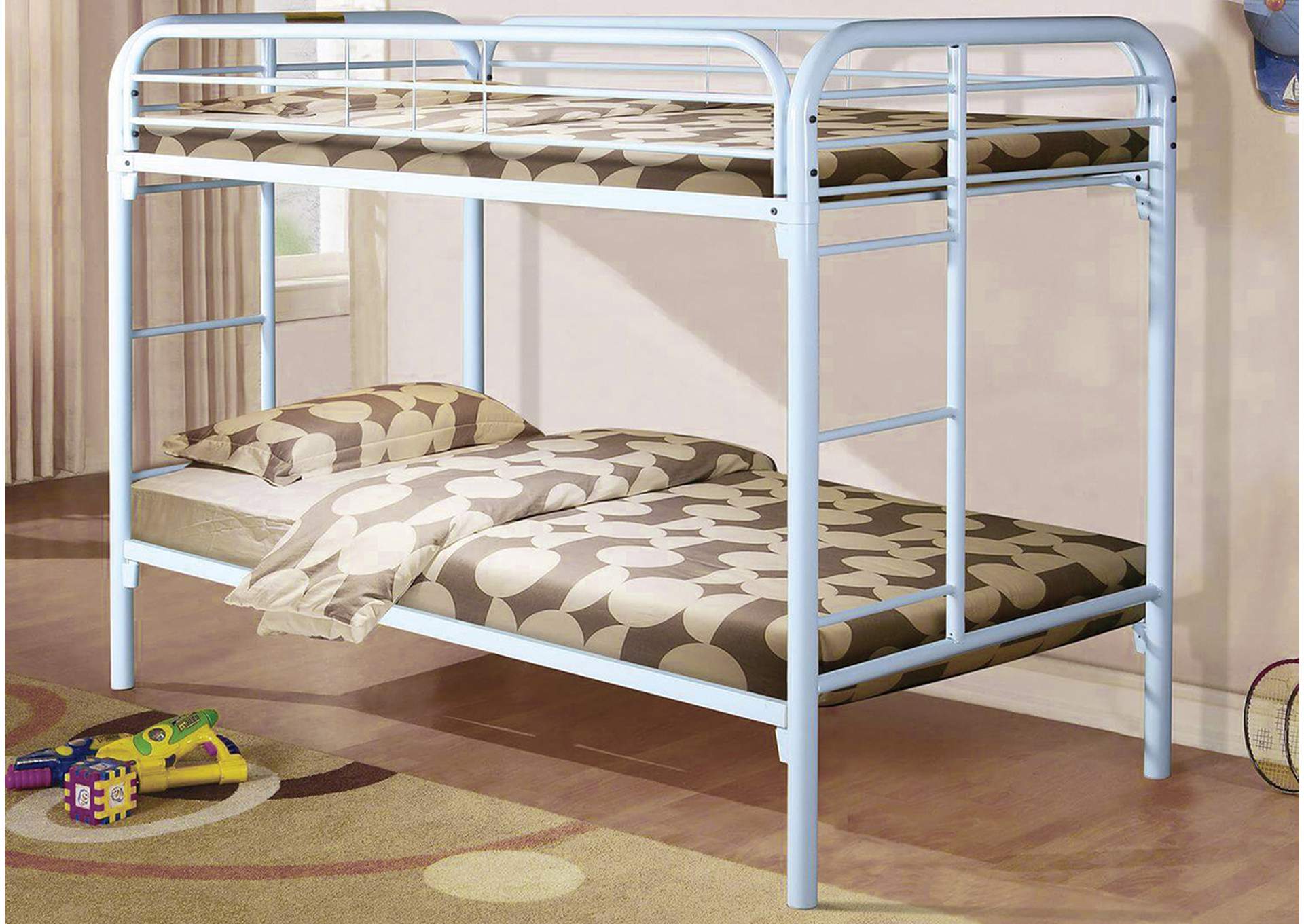S484 Twin - Twin White Tubular Metal Bunkbed image 1
