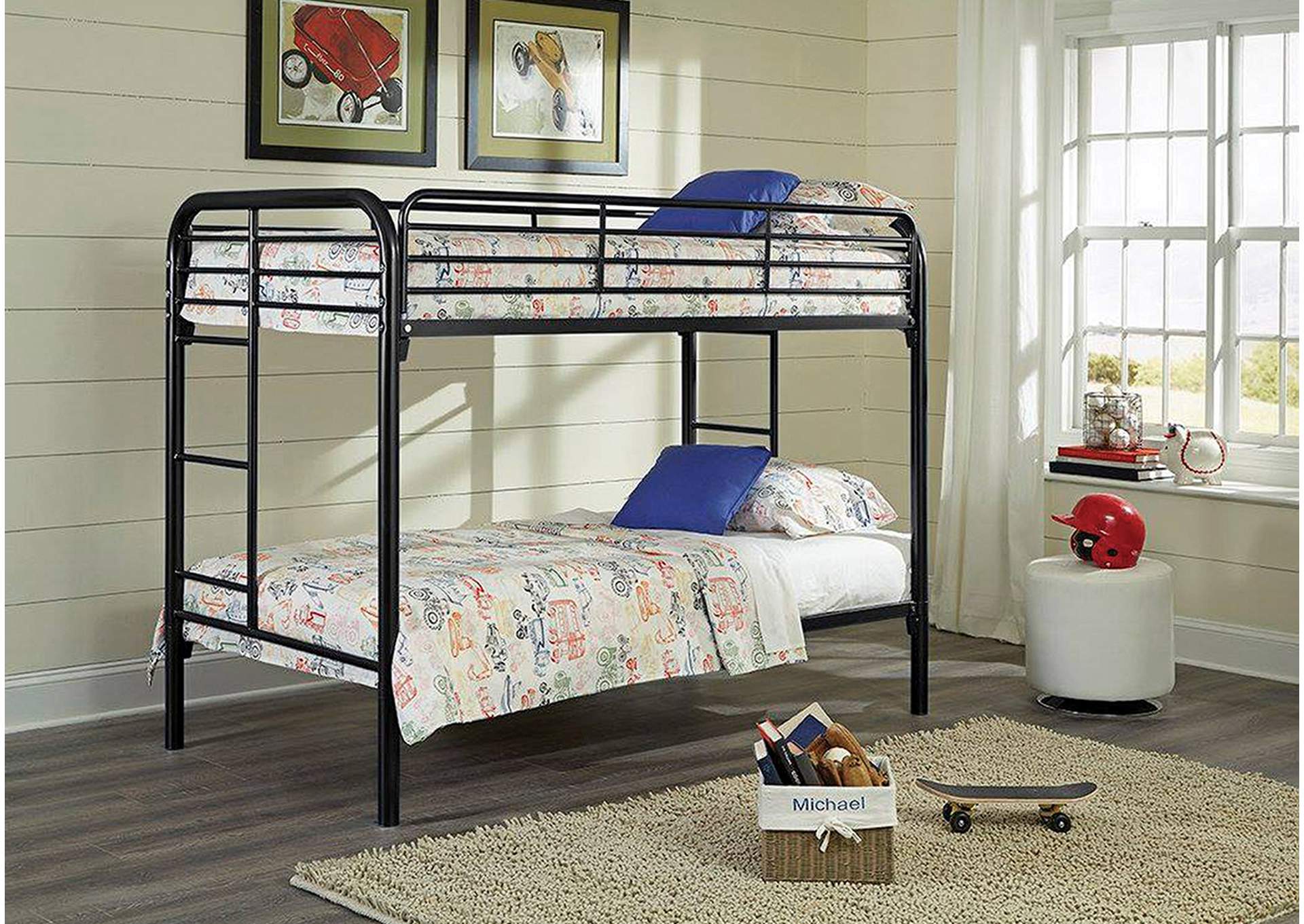 S485 Twin - Twin Black Tubular Metal Bunkbed image 1
