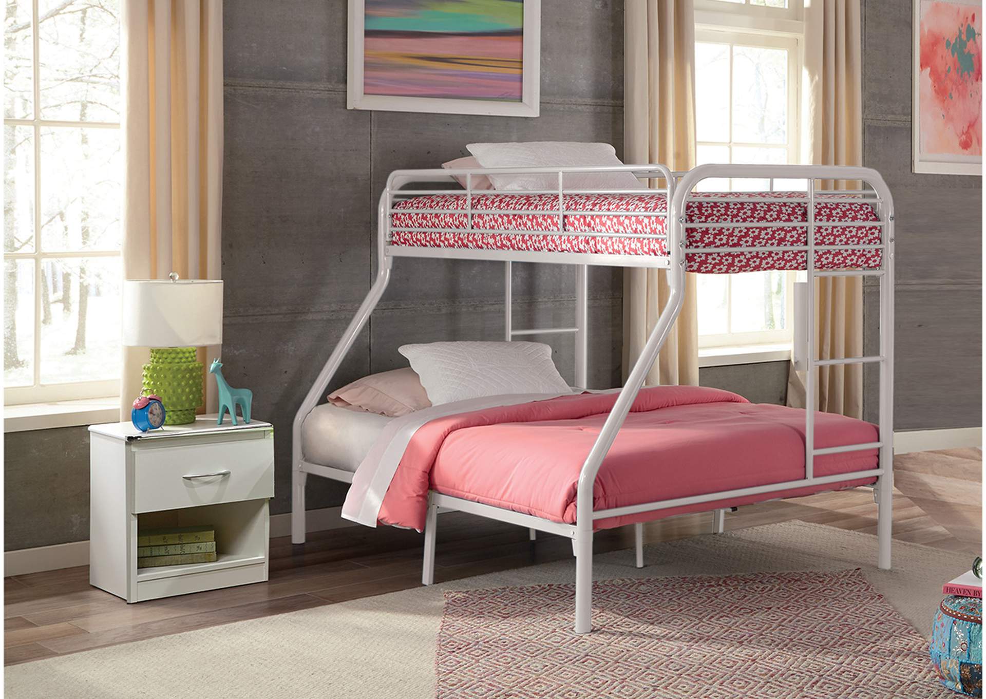 S494 Twin - Full White Tubular Metal Bunkbed image 1