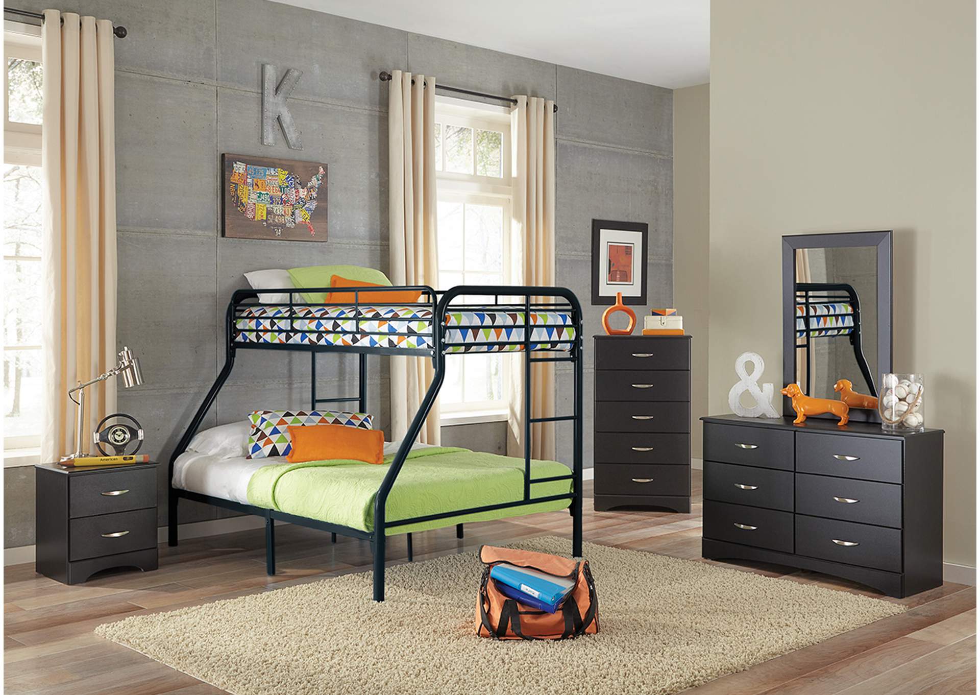 S495 Twin - Full Black Tubular Metal Bunkbed image 1
