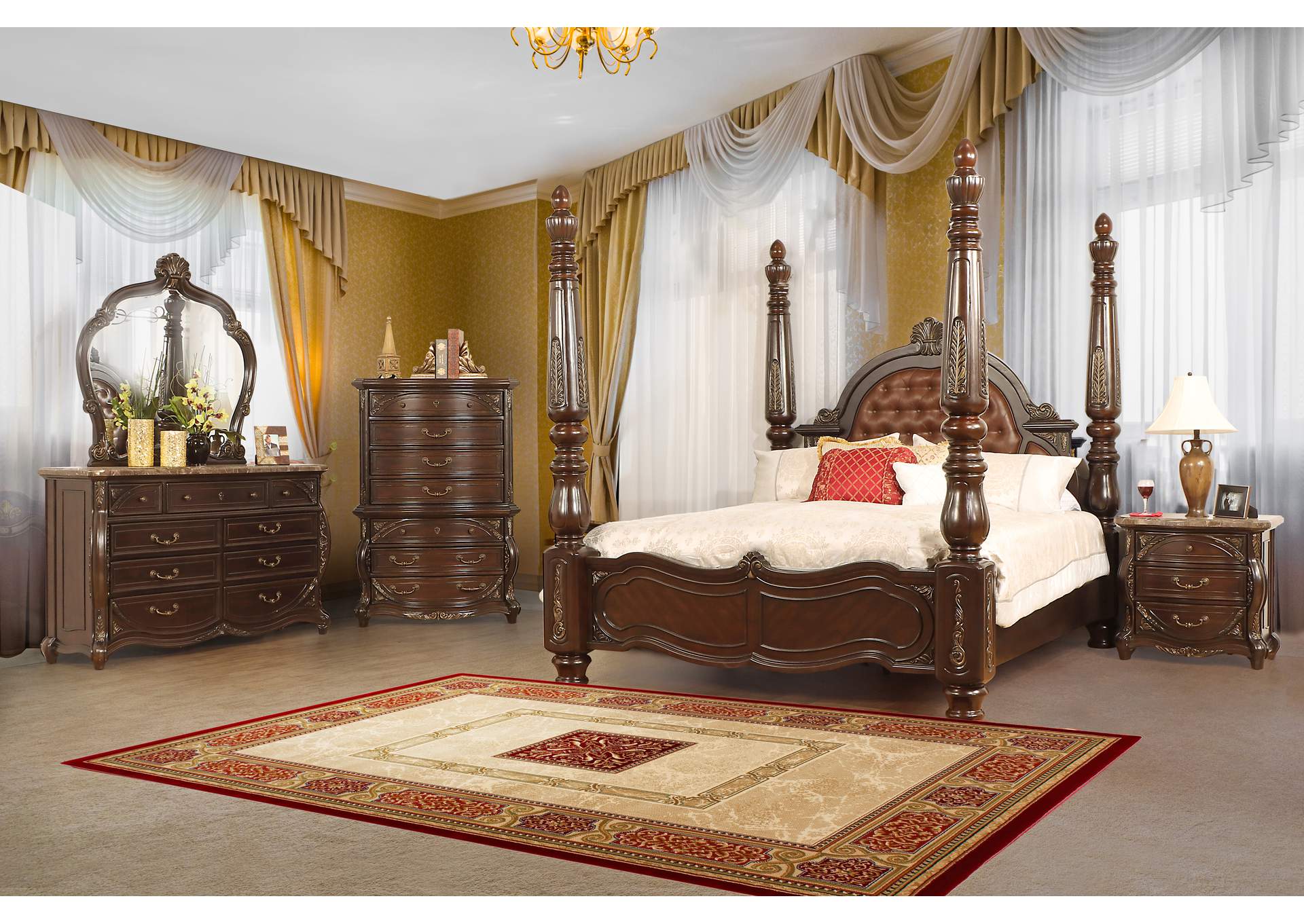 PALAZZO MARINA - QUEEN POSTER - 5 PIECE SET - BED, DRESSER, MIRROR, CHEST, NIGHTSTAND