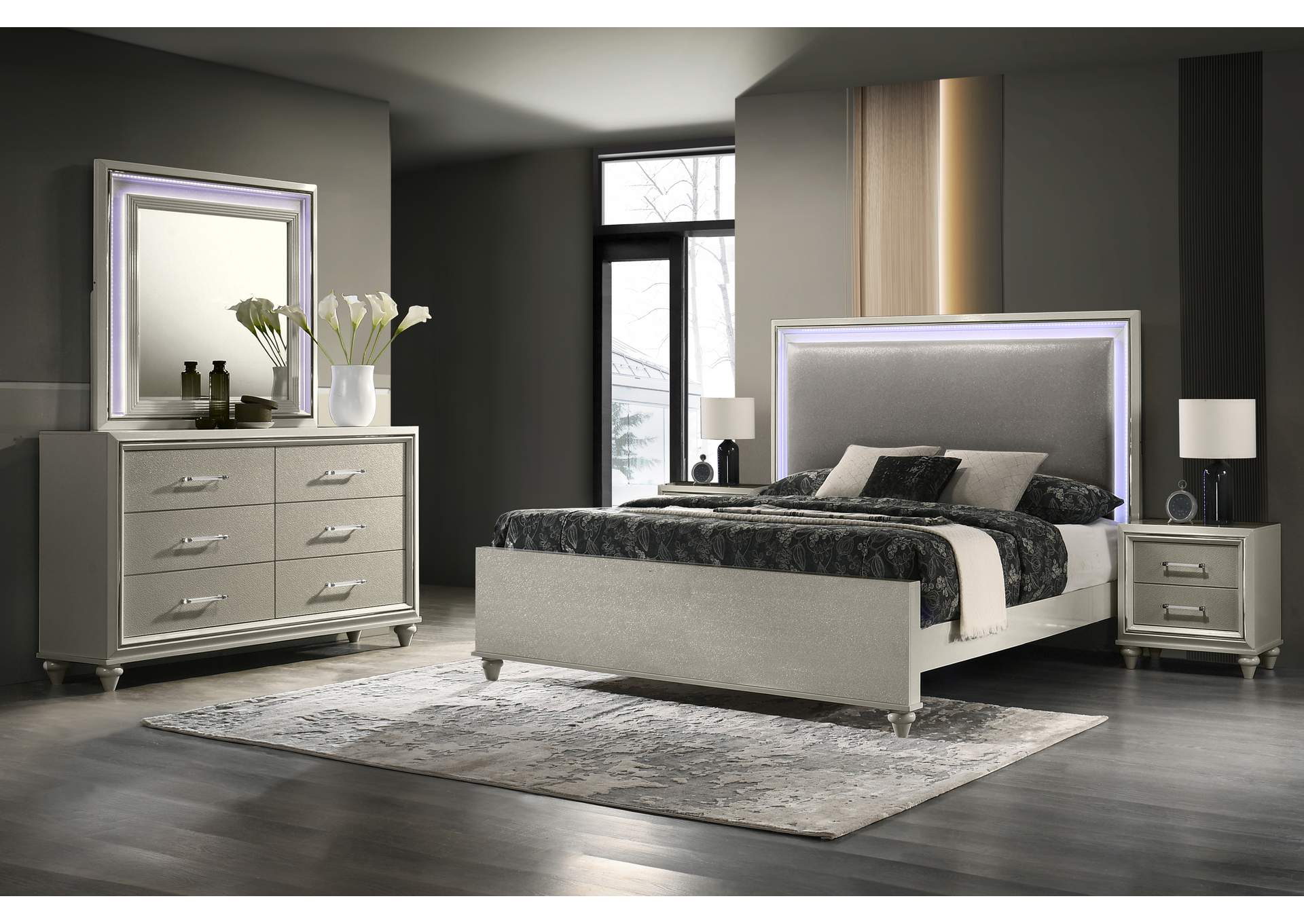 LUMINA - KING 5 PIECE SET - BED, DRESSER, MIRROR, 2 NIGHTSTANDS
