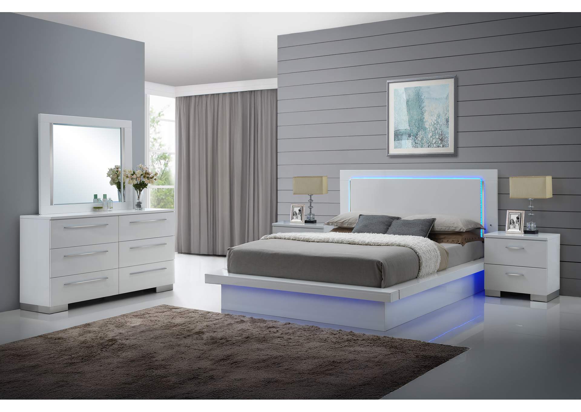 SAPPHIRE - KING 5 PIECE SET - BED, DRESSER, MIRROR, 2 NIGHTSTANDS