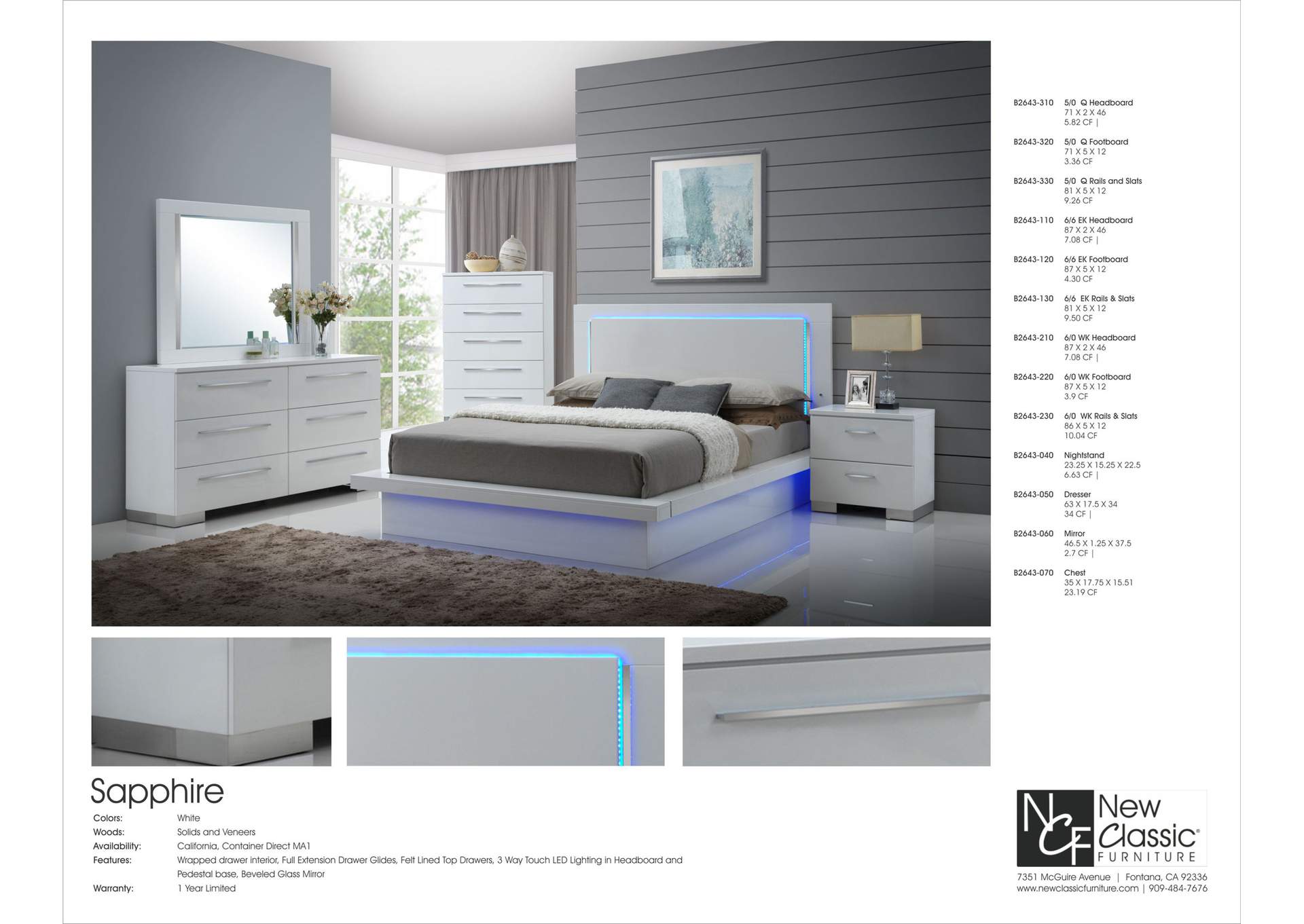 Sapphire King Bed 4pc Bed,Dresser,Mirror,Chest image 8