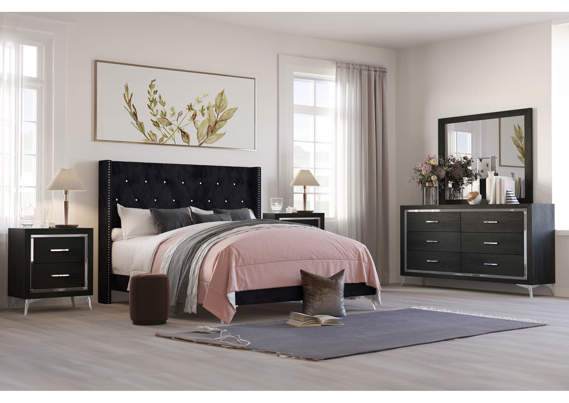 HUXLEY - KING 5 PIECE SET - BED, DRESSER, MIRROR, 2 NIGHTSTANDS