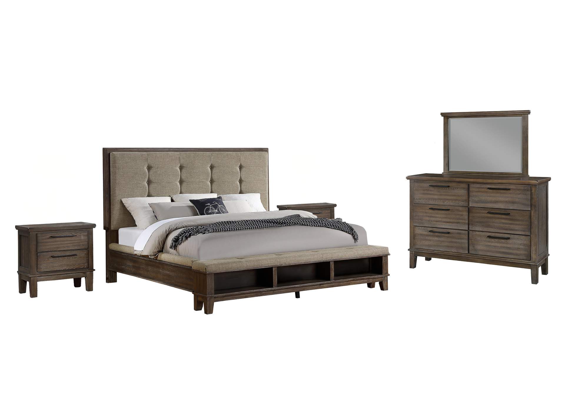 CAGNEY VINTAGE - QUEEN 6 PIECE SET - BED, DRESSER, MIRROR, CHEST, 2 NIGHTSTANDS image 1